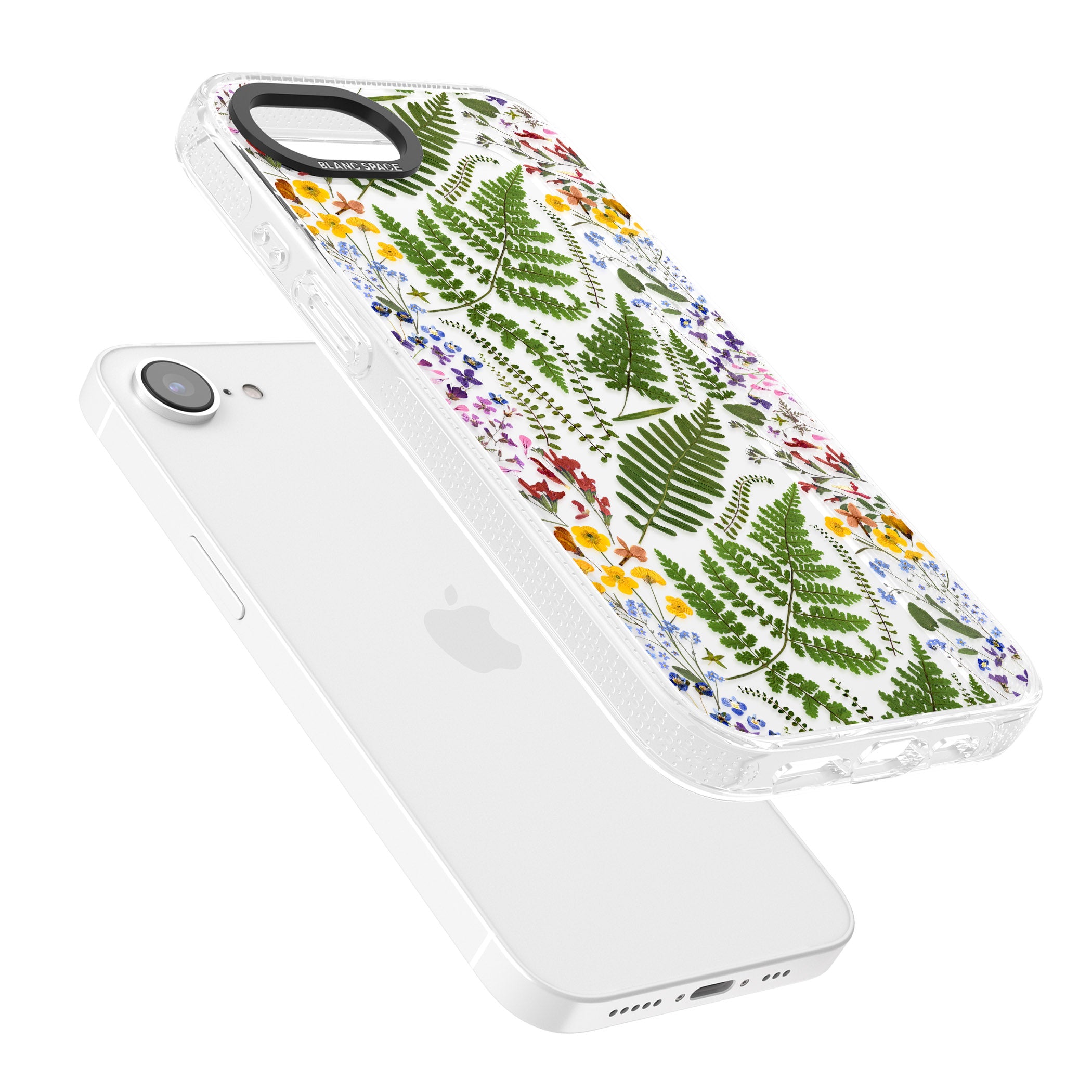 Busy Floral and Fern Design iPhone 16e Clear Case Impact Air - Blanc Space