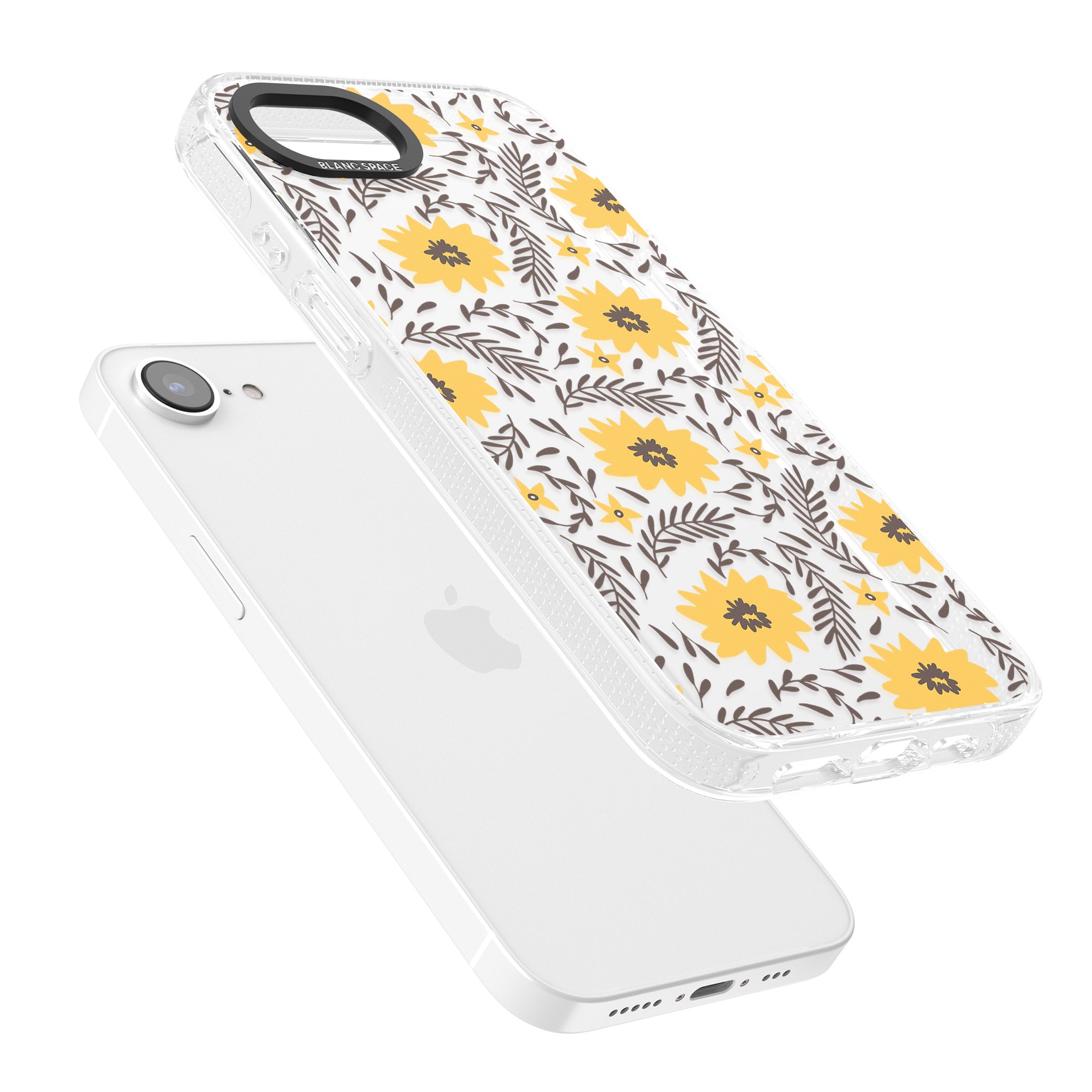Yellow Blossoms Transparent Floral iPhone 16e Clear Case Impact Air - Blanc Space