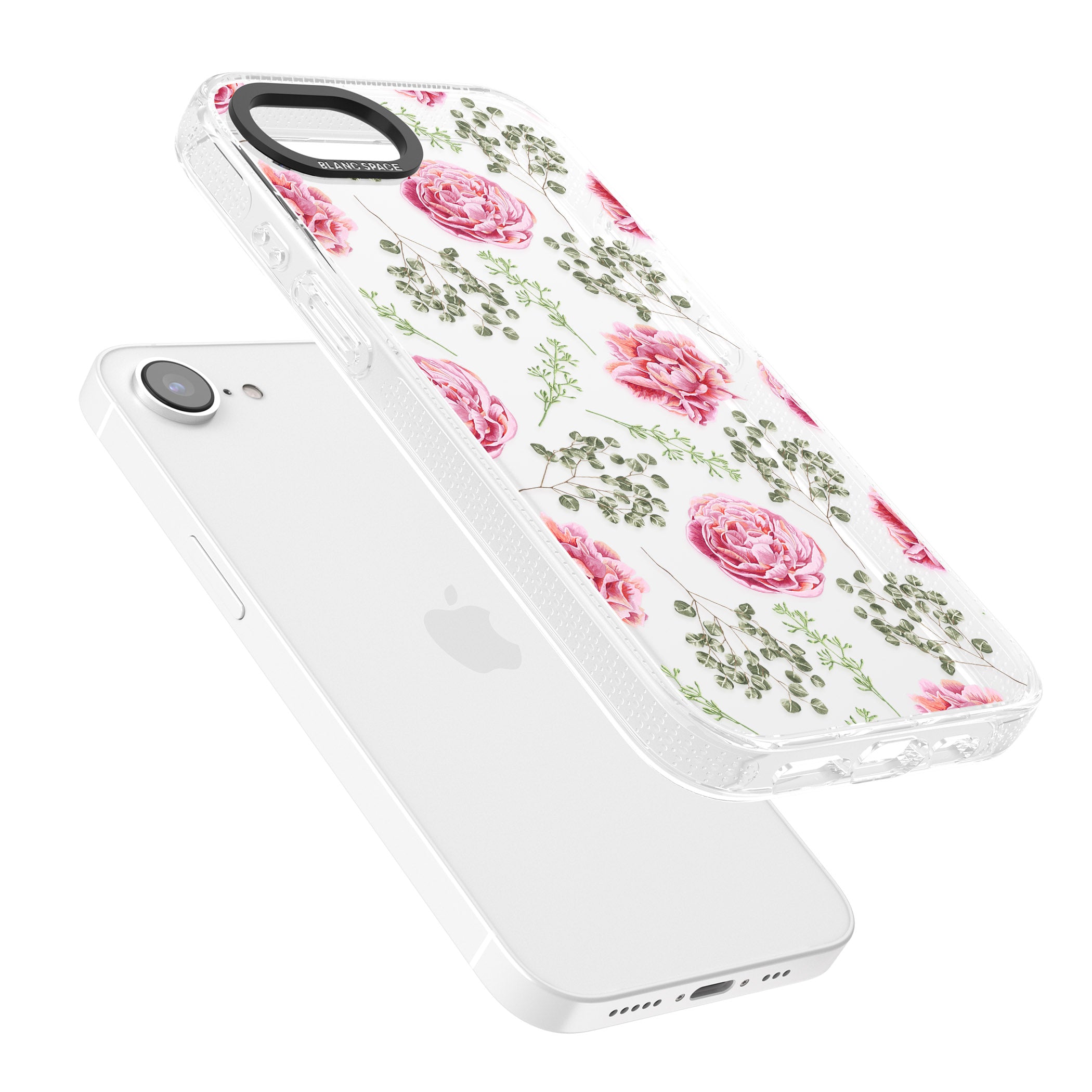 Roses & Eucalyptus Transparent Floral iPhone 16e Clear Case Impact Air - Blanc Space