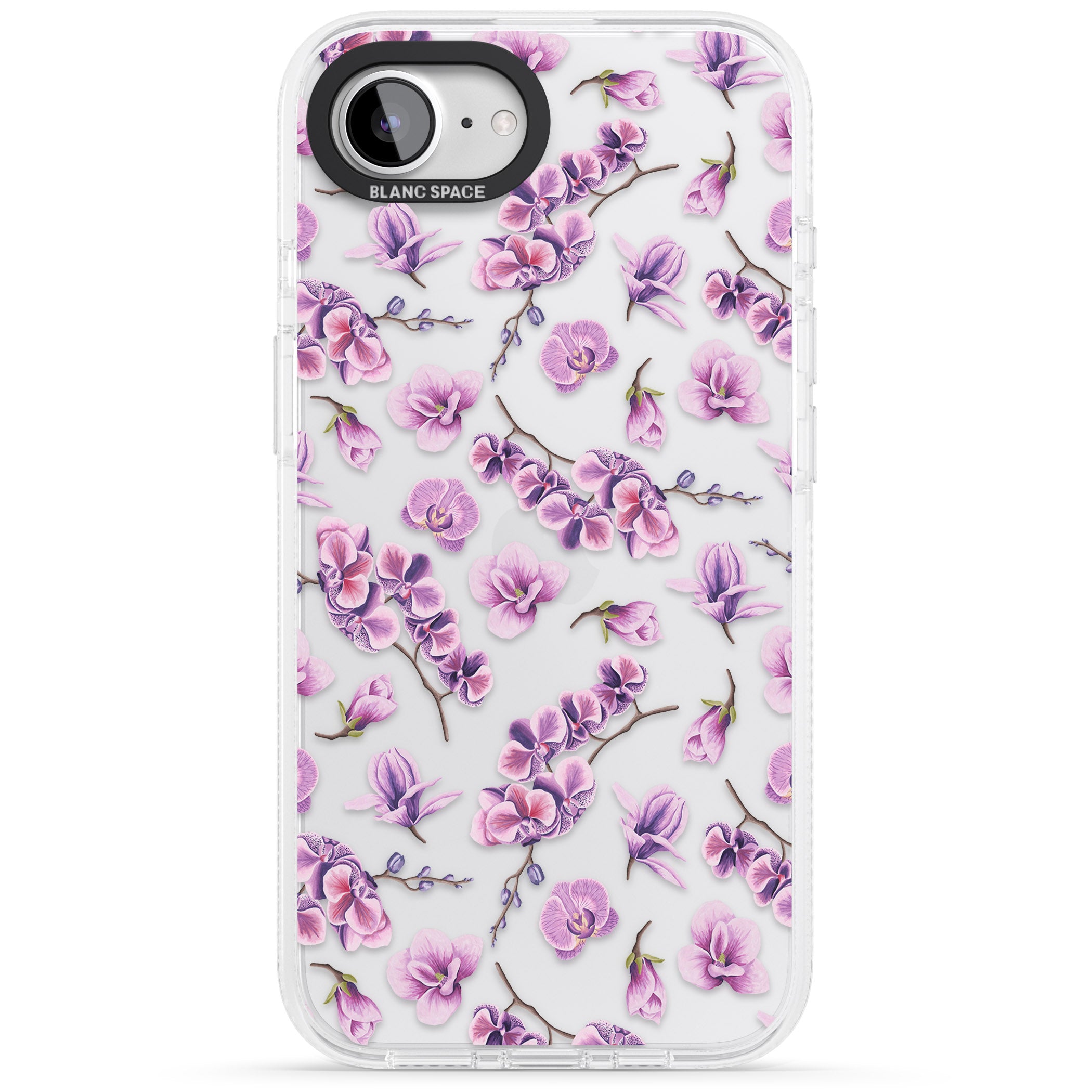 Purple Orchids Transparent Floral iPhone 16e Clear Case Impact Air - Blanc Space
