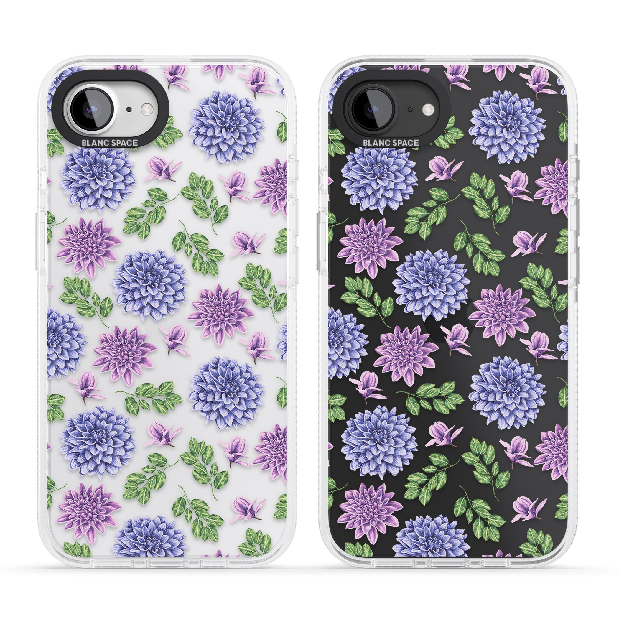 Purple Dahlias Transparent Floral iPhone 16e Clear Case Impact Air - Blanc Space