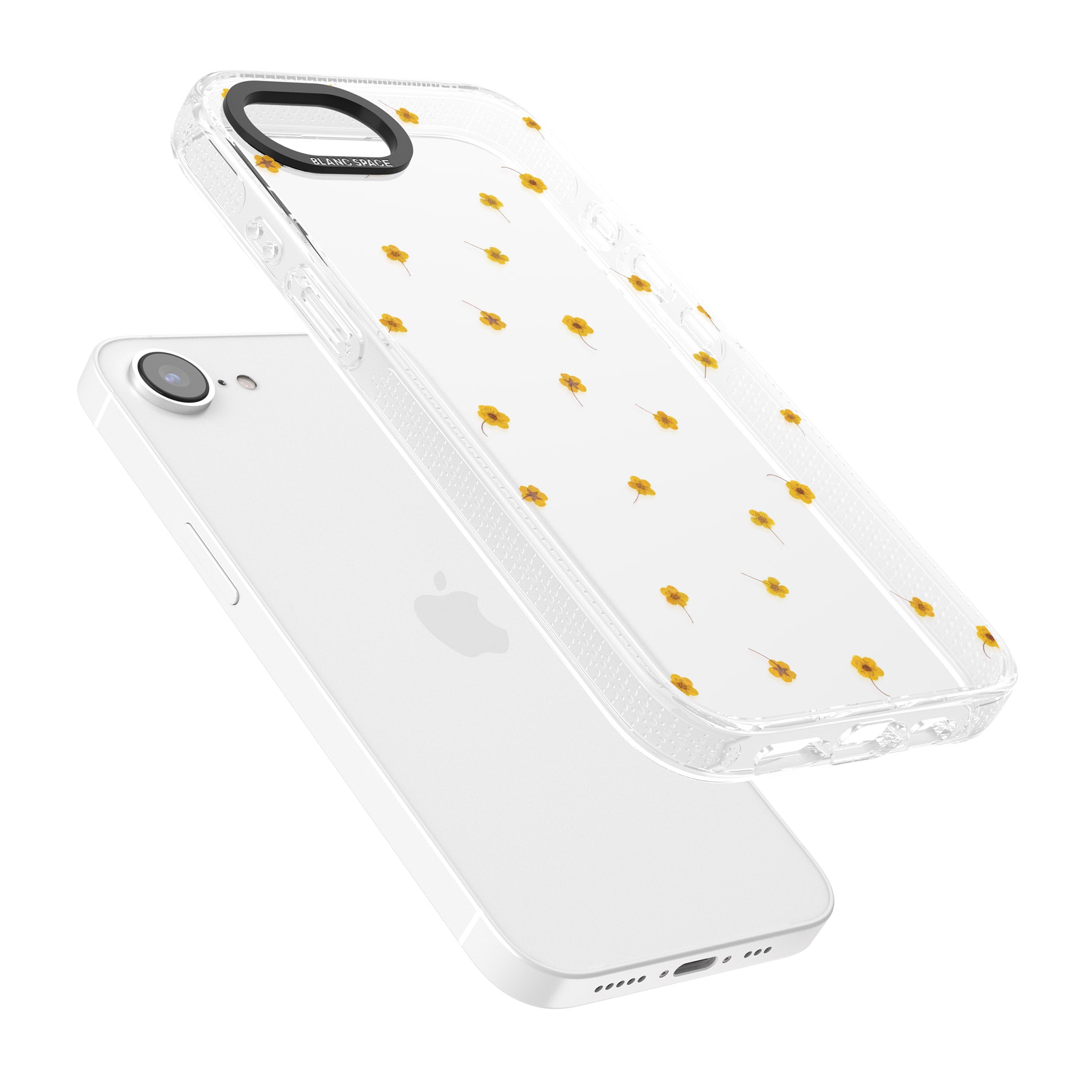 Yellow Flower Pattern - Dried Flower-Inspired iPhone 16e Clear Case Impact Air - Blanc Space