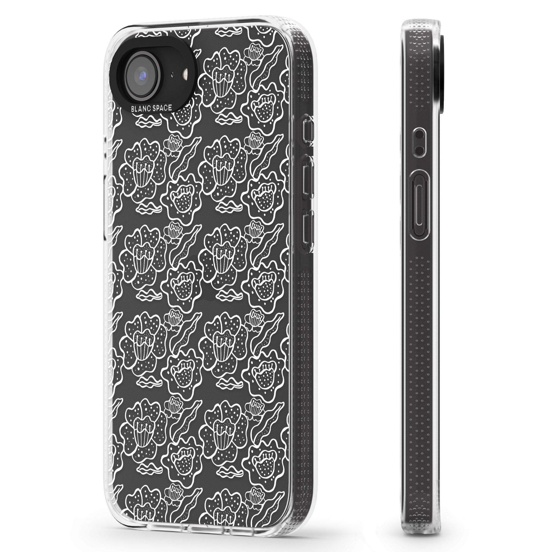 Funky Floral Patterns White on Clear iPhone 16e Clear Case Impact Air - Blanc Space