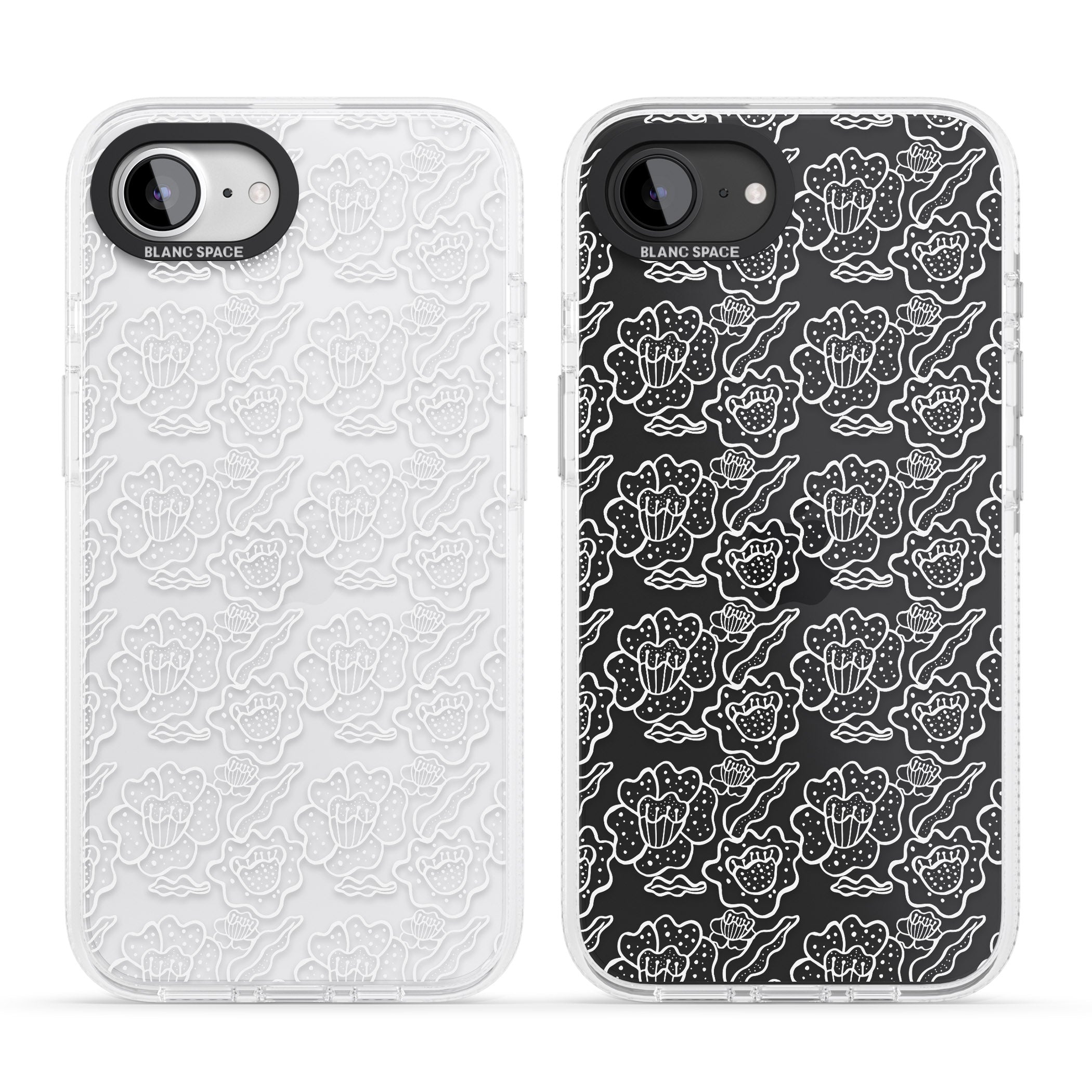 Funky Floral Patterns White on Clear iPhone 16e Clear Case Impact Air - Blanc Space
