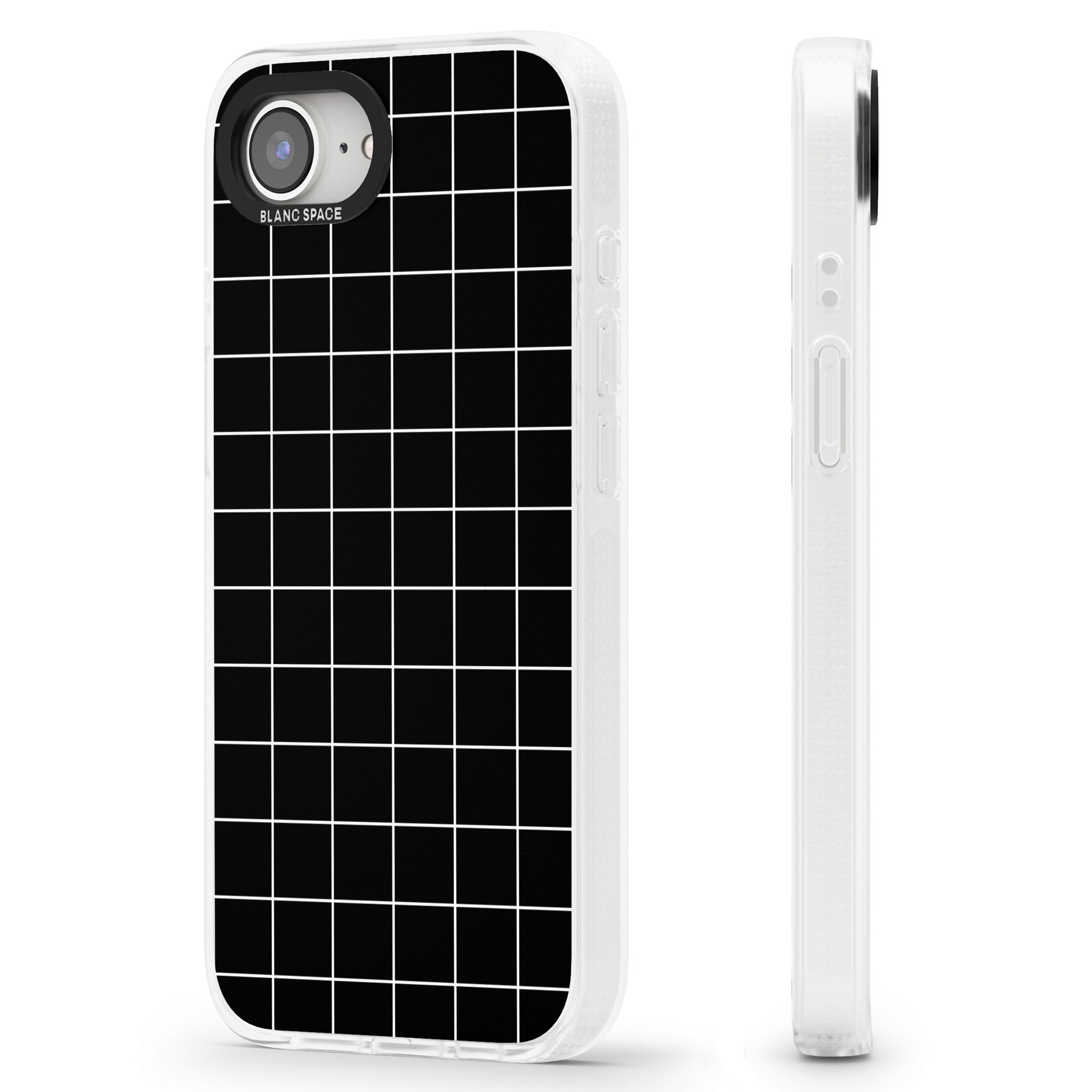 Simplistic Large Grid Pattern Black iPhone 16e Clear Case Impact Air - Blanc Space