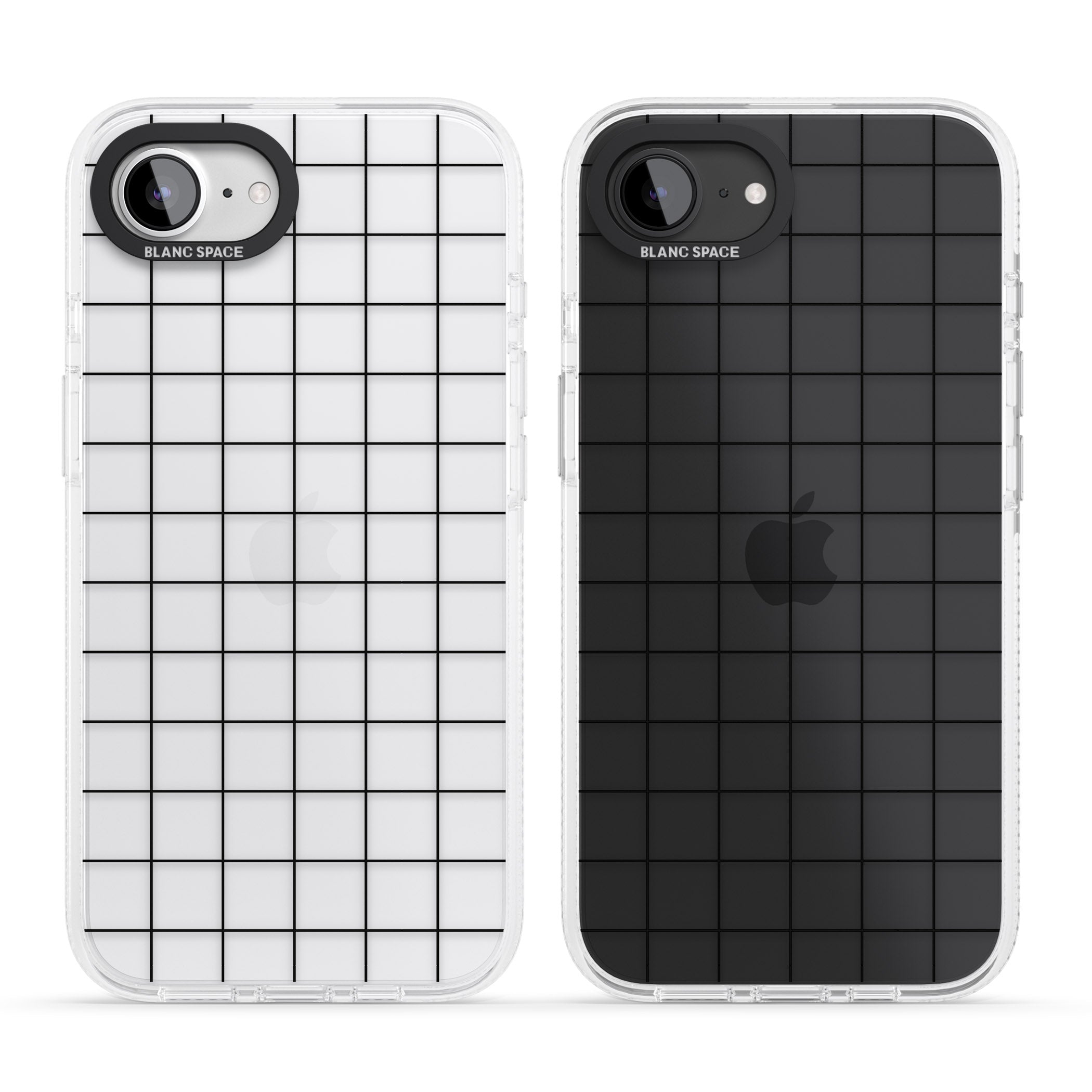 Simplistic Large Grid Pattern Black (Transparent) iPhone 16e Clear Case Impact Air - Blanc Space