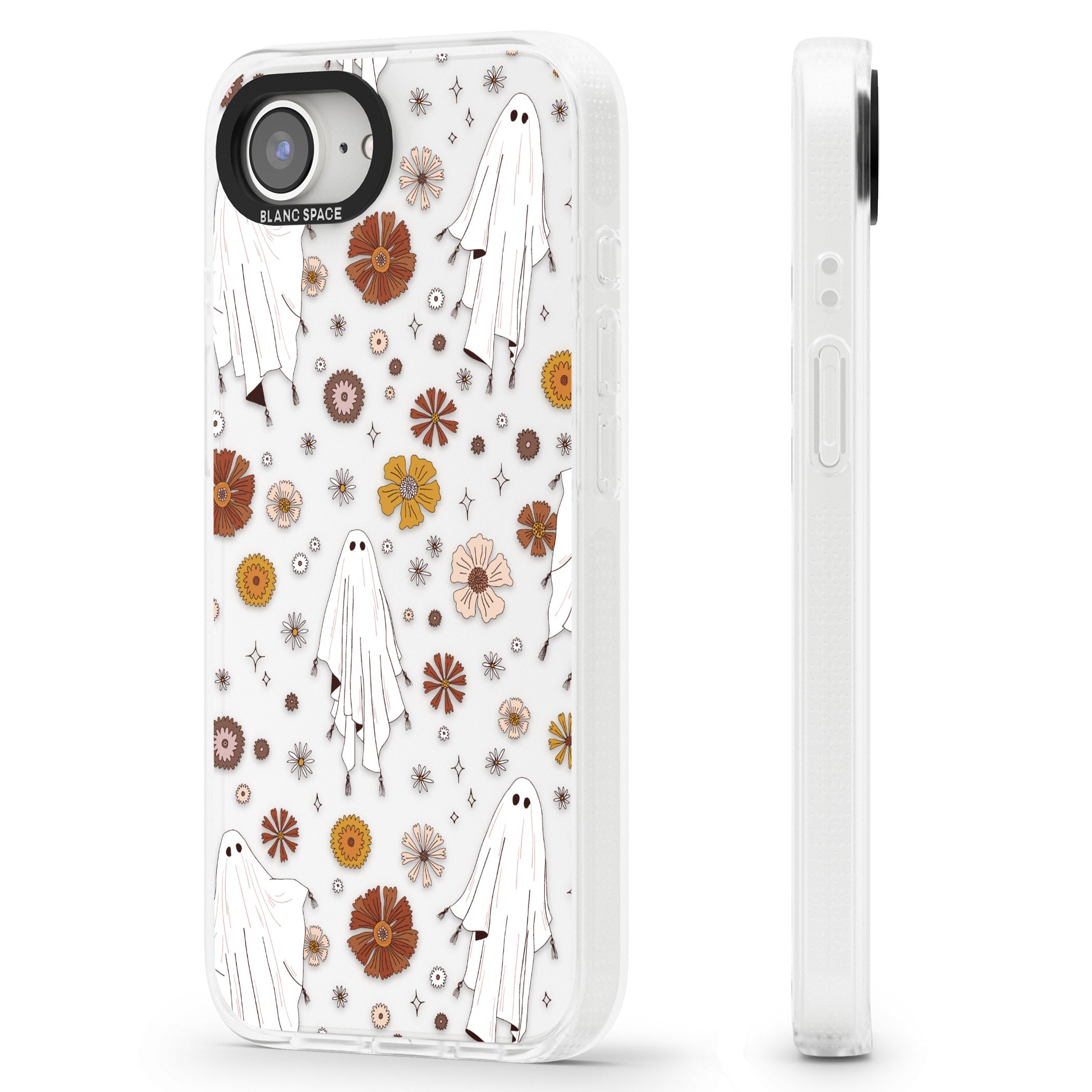 Halloween Ghosts and Flowers iPhone 16e Clear Case Impact Air - Blanc Space