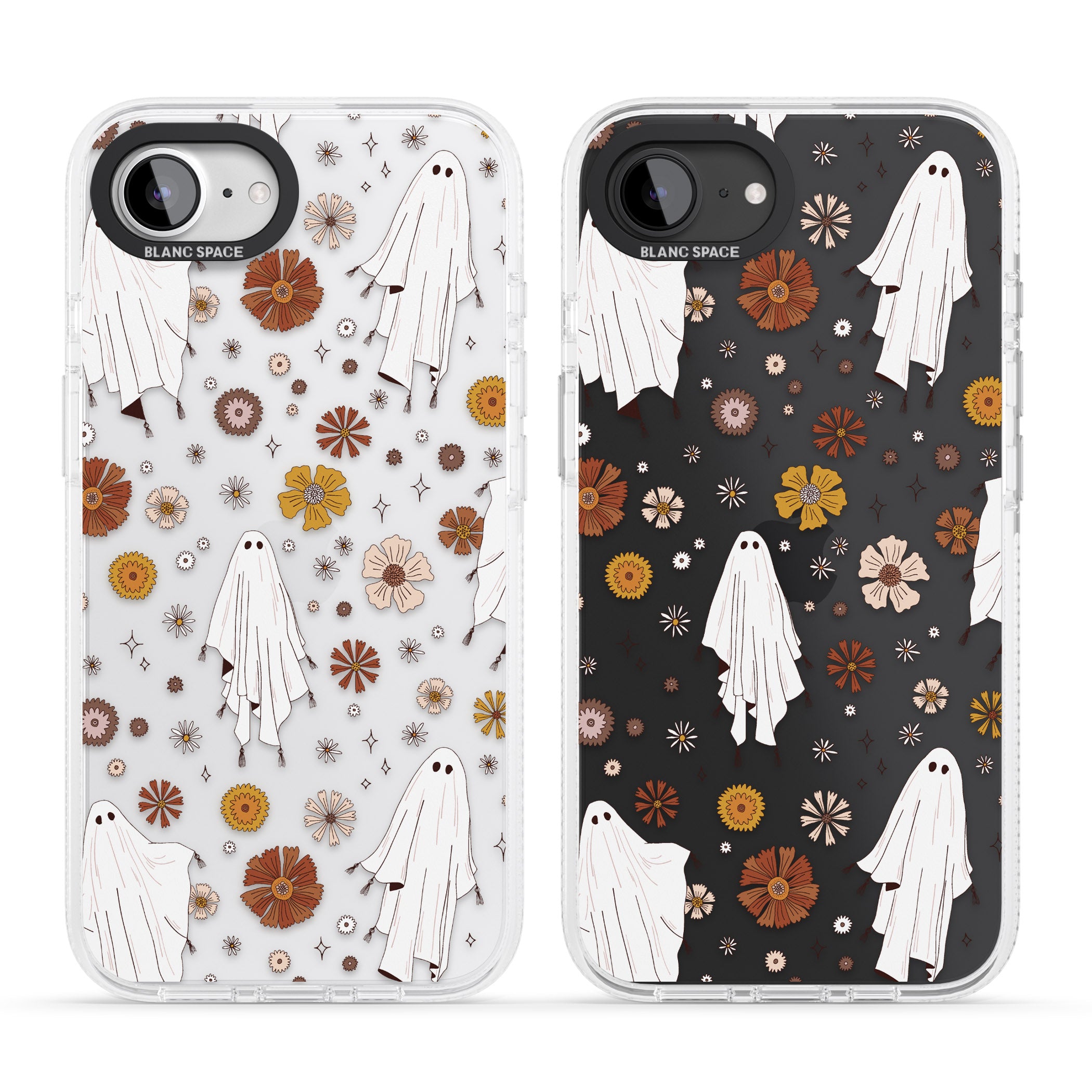 Halloween Ghosts and Flowers iPhone 16e Clear Case Impact Air - Blanc Space