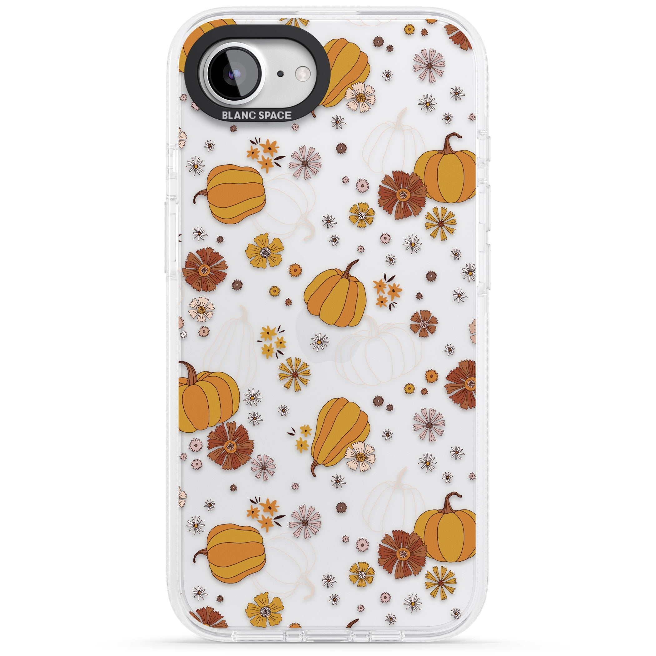 Halloween Pumpkins and Flowers iPhone 16e Clear Case Impact Air - Blanc Space