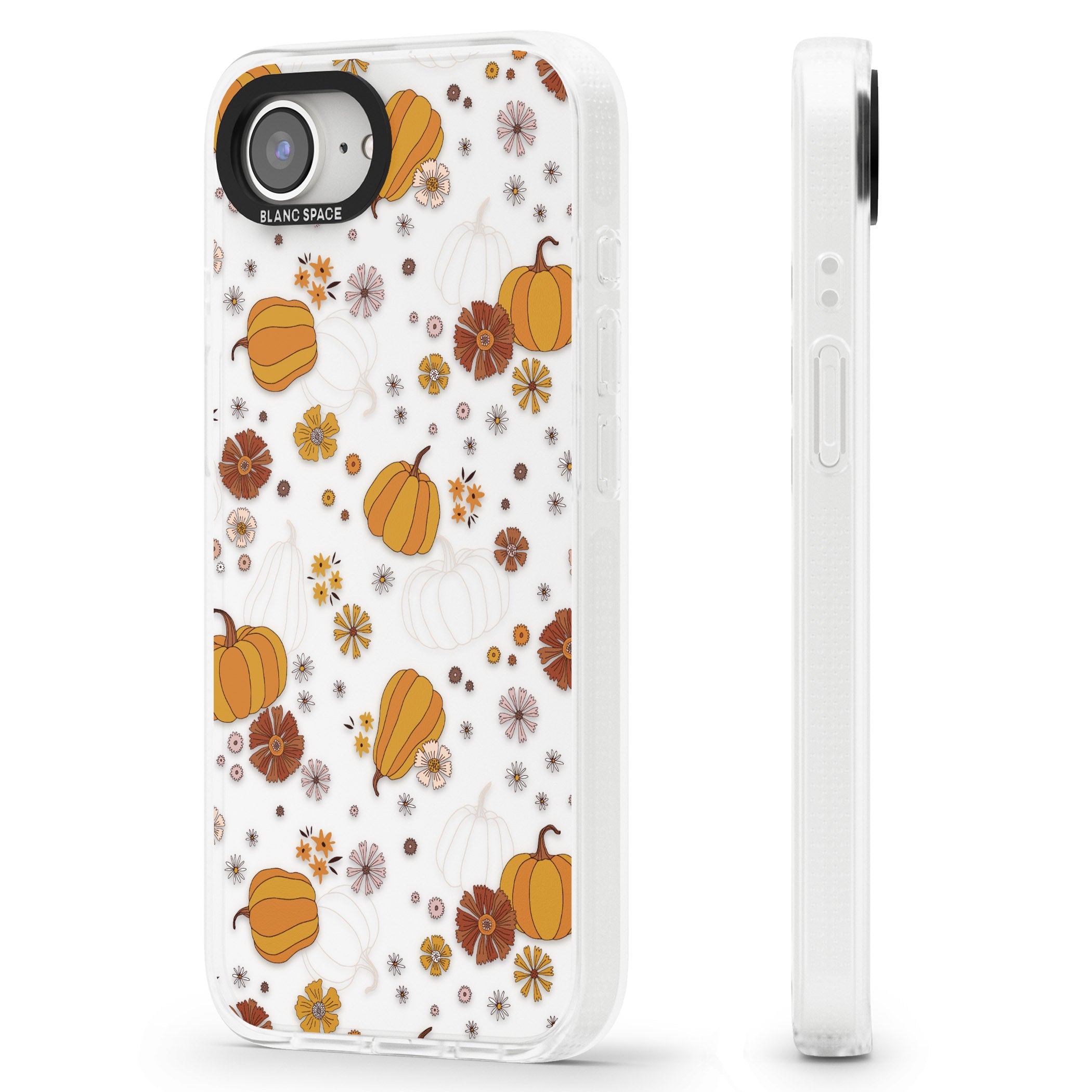 Halloween Pumpkins and Flowers iPhone 16e Clear Case Impact Air - Blanc Space