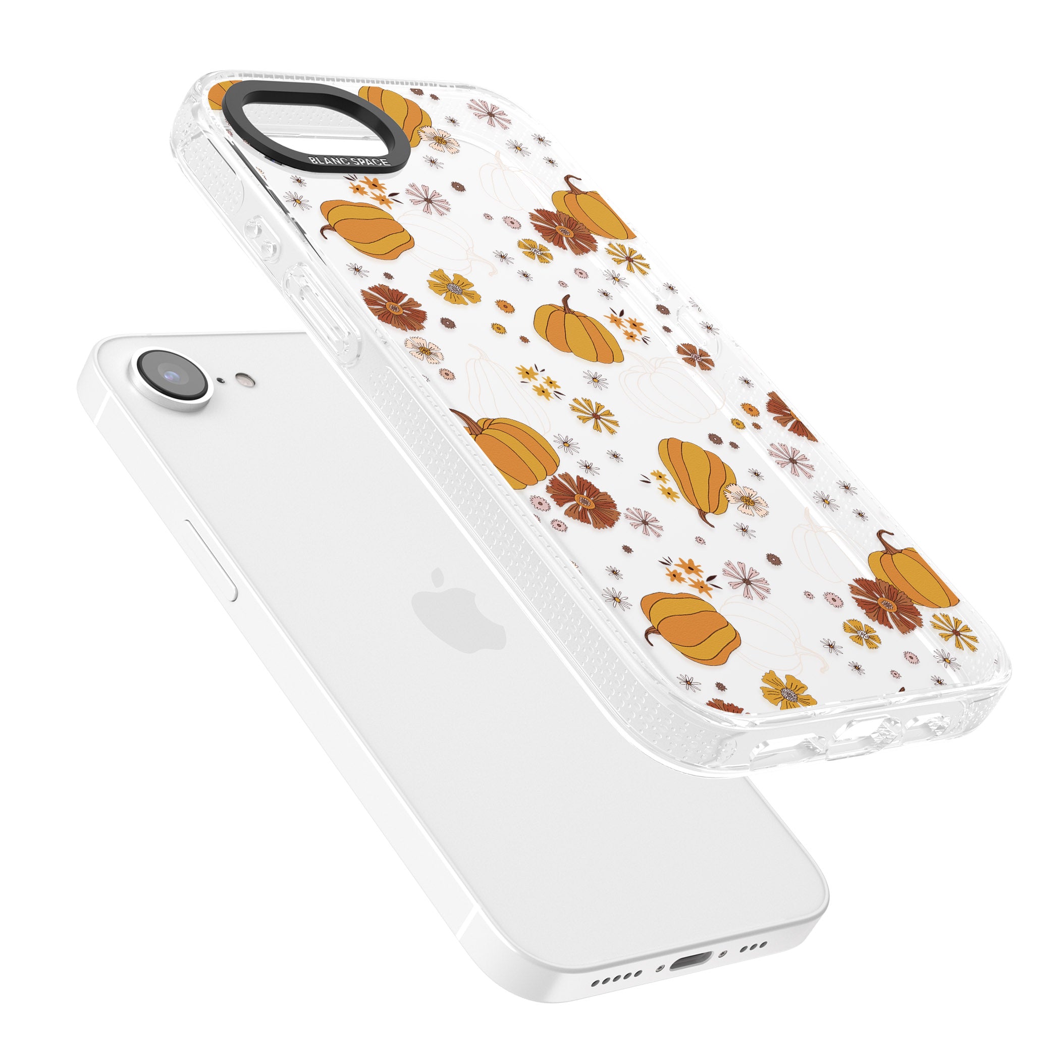 Halloween Pumpkins and Flowers iPhone 16e Clear Case Impact Air - Blanc Space