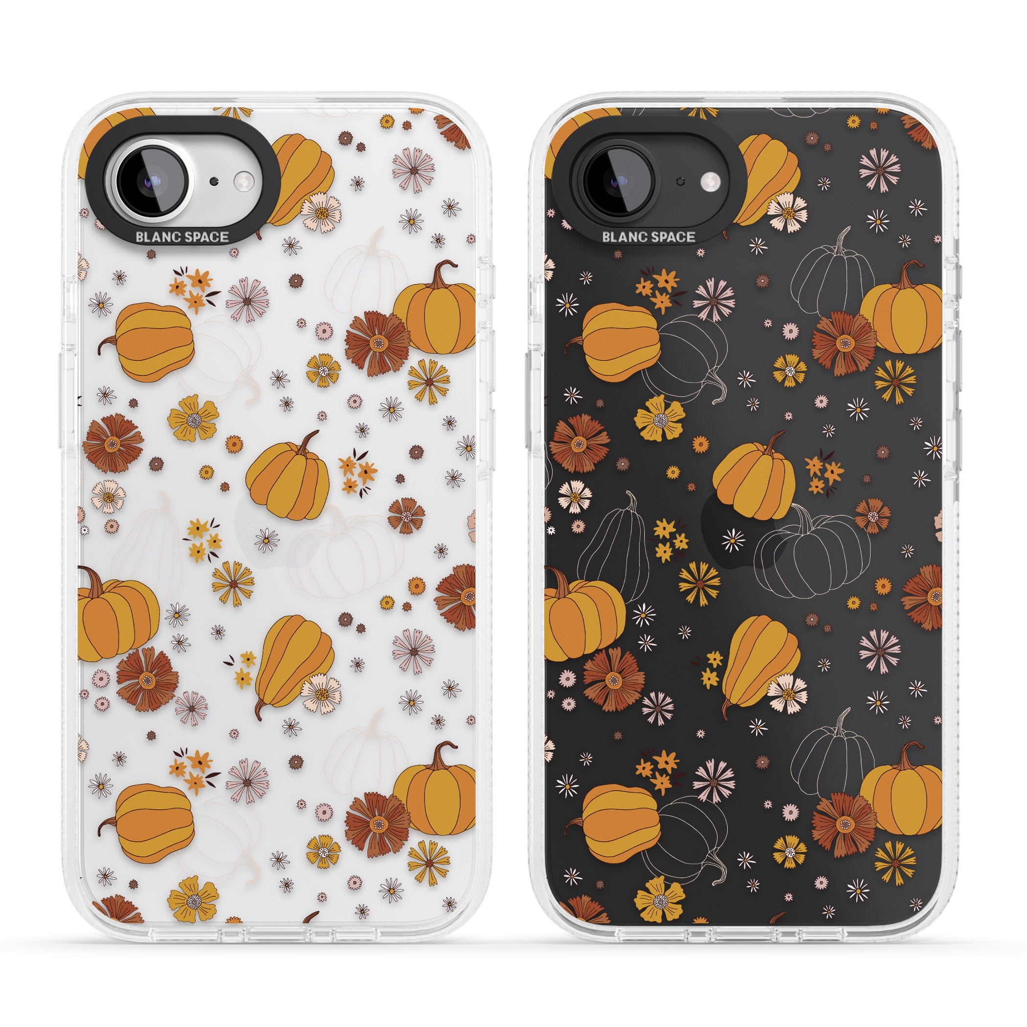 Halloween Pumpkins and Flowers iPhone 16e Clear Case Impact Air - Blanc Space