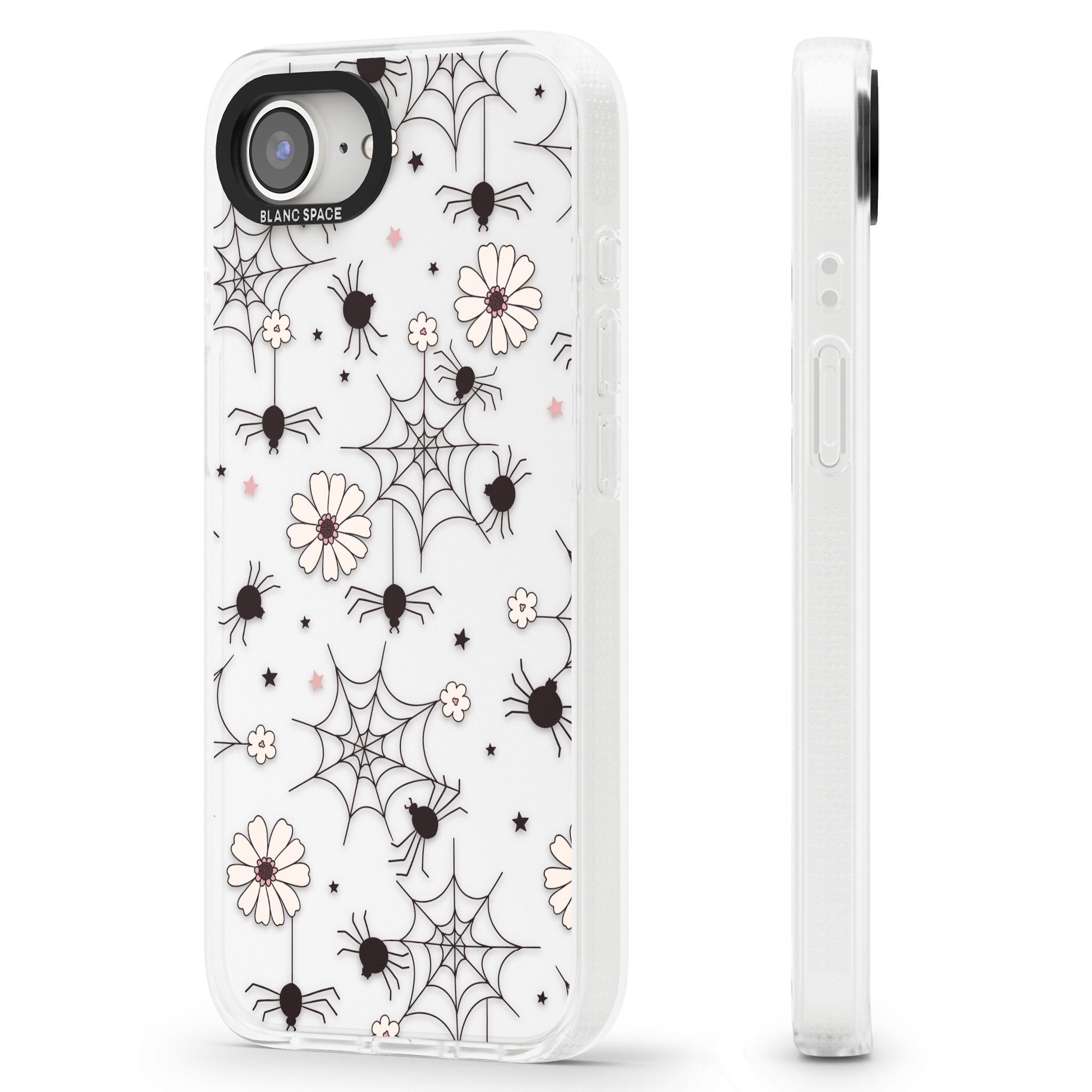 Spiders and Flowers Pattern iPhone 16e Clear Case Impact Air - Blanc Space