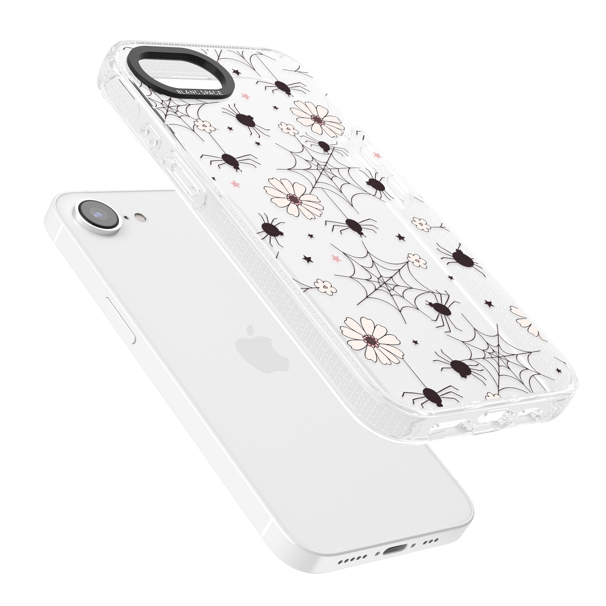 Spiders and Flowers Pattern iPhone 16e Clear Case Impact Air - Blanc Space