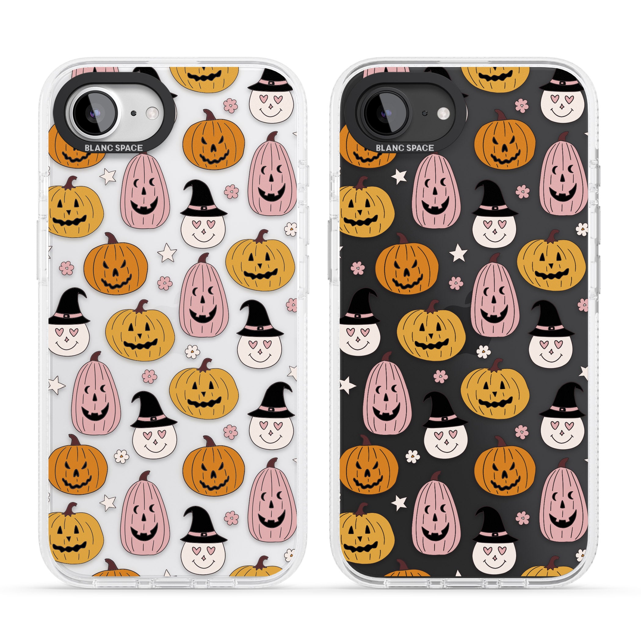 Witches and Pumpkins Pattern iPhone 16e Clear Case Impact Air - Blanc Space