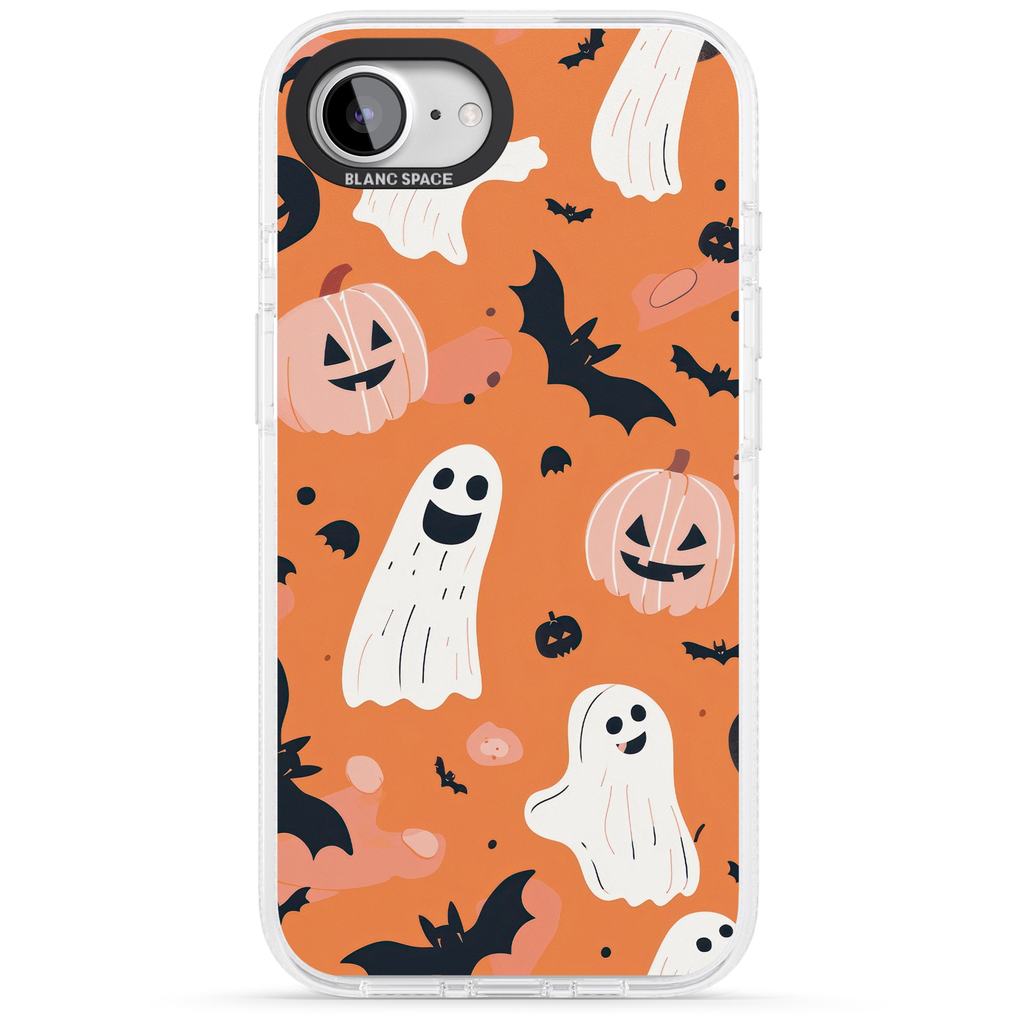 Orange Halloween Pattern iPhone 16e Clear Case Impact Air - Blanc Space