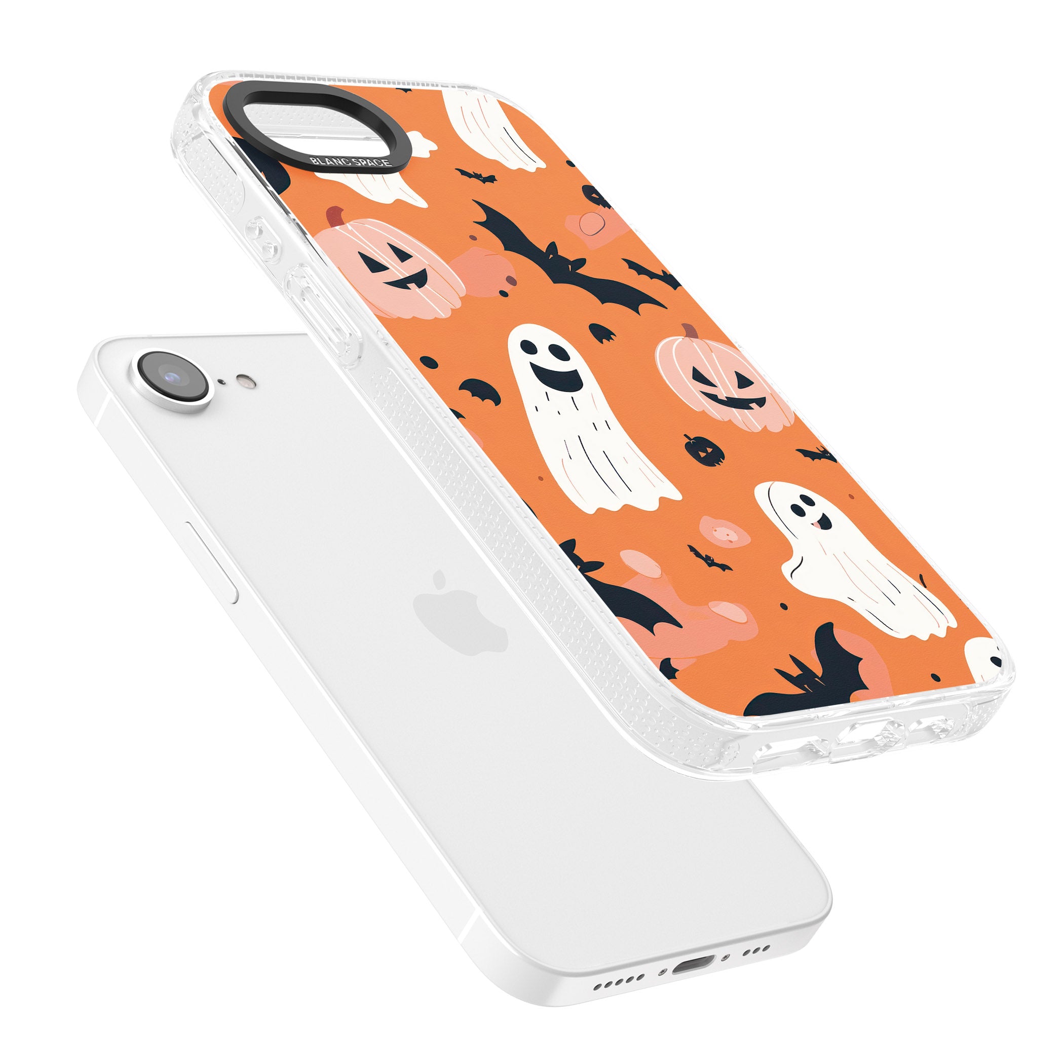 Orange Halloween Pattern iPhone 16e Clear Case Impact Air - Blanc Space