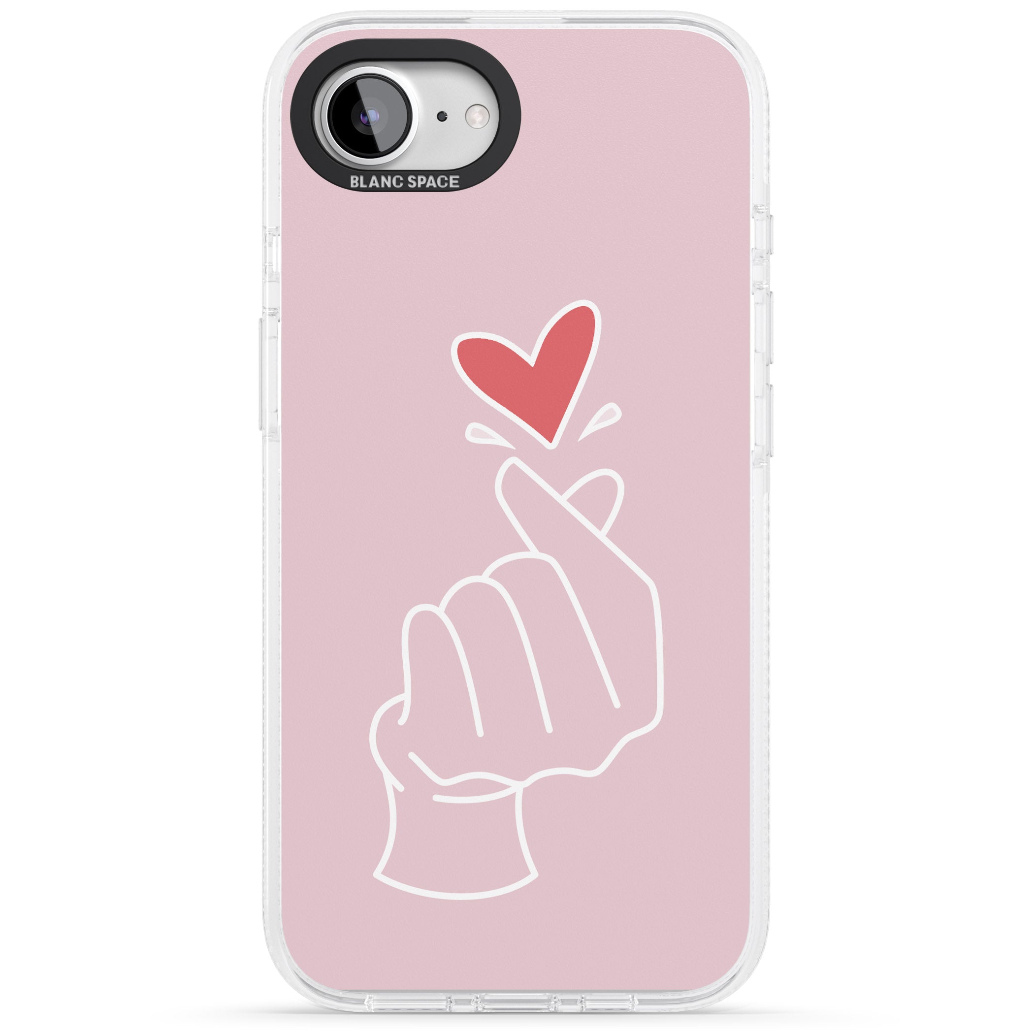 Pink Finger Heart iPhone 16e Clear Case Impact Air - Blanc Space