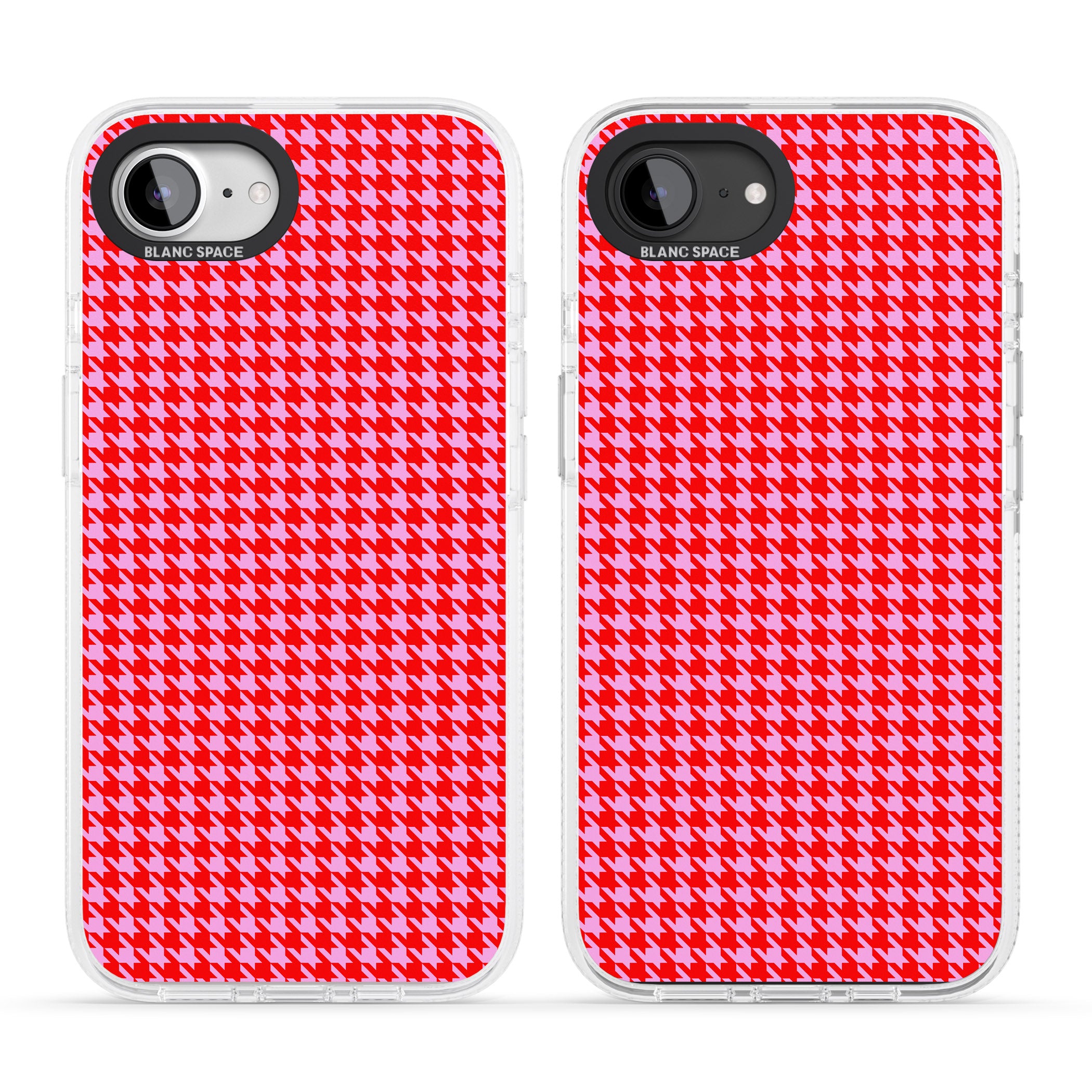 Neon Pink & Red Houndstooth Pattern iPhone 16e Clear Case Impact Air - Blanc Space
