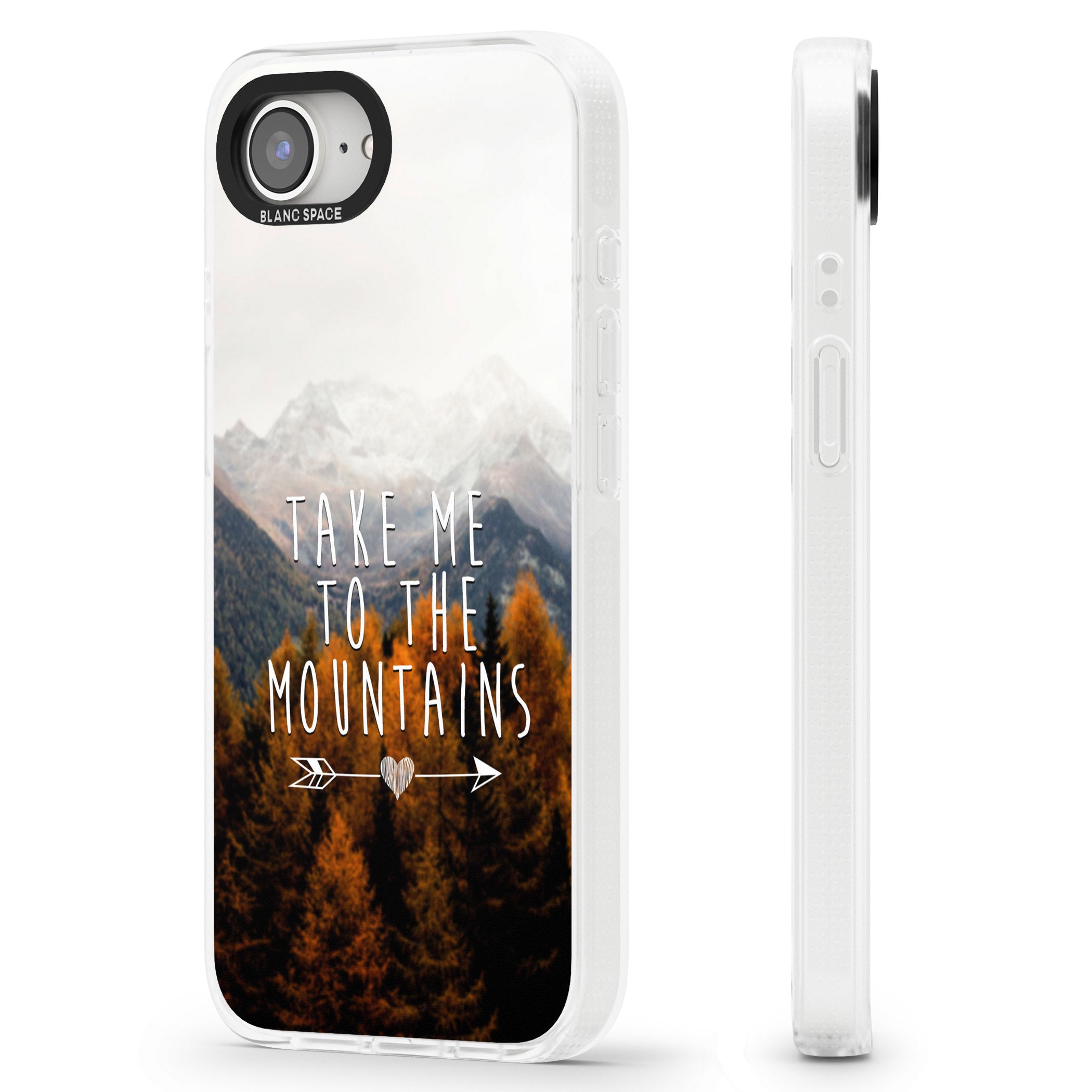 Take Me Mountains Quote iPhone 16e Clear Case Impact Air - Blanc Space
