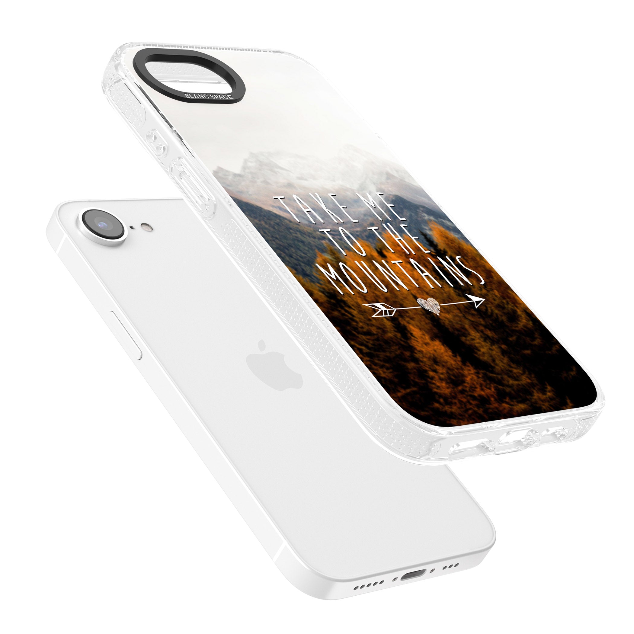 Take Me Mountains Quote iPhone 16e Clear Case Impact Air - Blanc Space