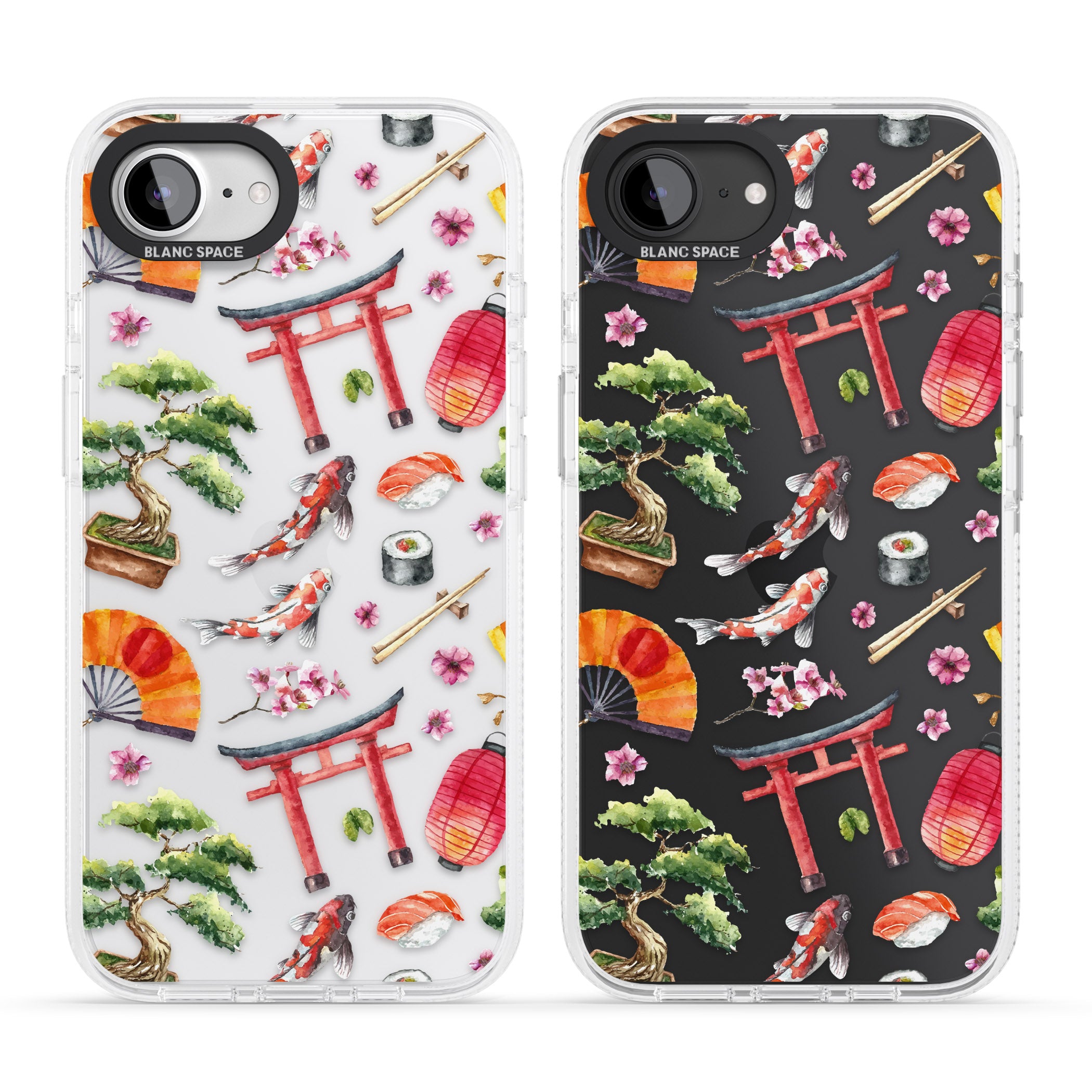 Mixed Japanese Watercolour Pattern iPhone 16e Clear Case Impact Air - Blanc Space