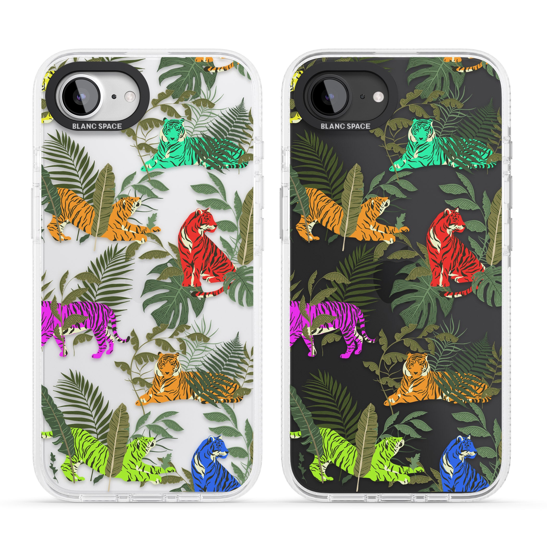 Colourful Tiger Jungle Cat Pattern iPhone 16e Clear Case Impact Air - Blanc Space