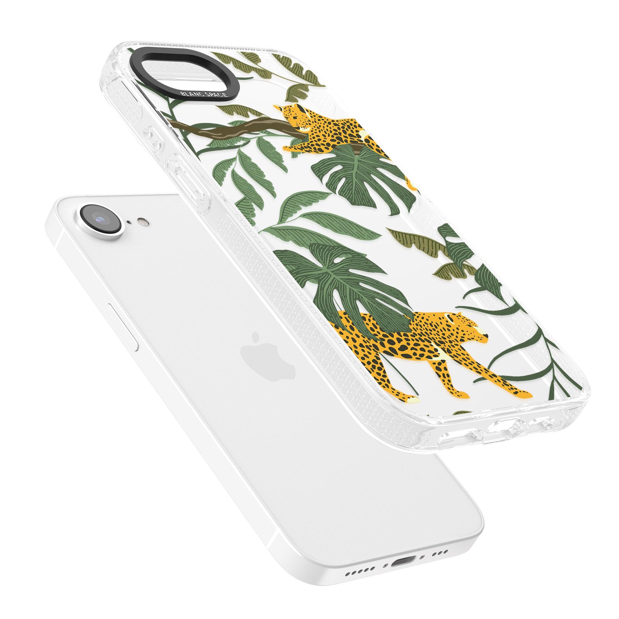 Two Jaguars & Foliage Jungle Cat Pattern iPhone 16e Clear Case Impact Air - Blanc Space