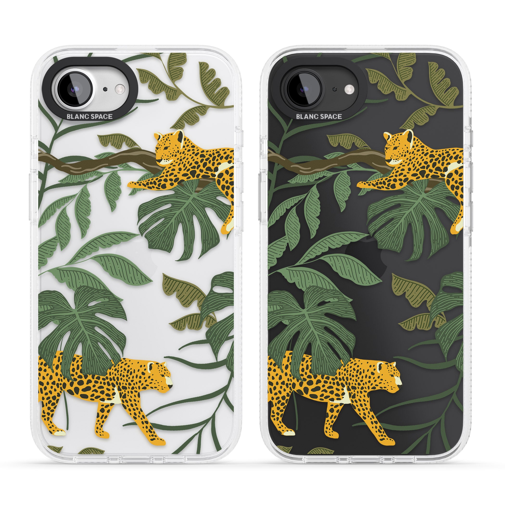 Two Jaguars & Foliage Jungle Cat Pattern iPhone 16e Clear Case Impact Air - Blanc Space