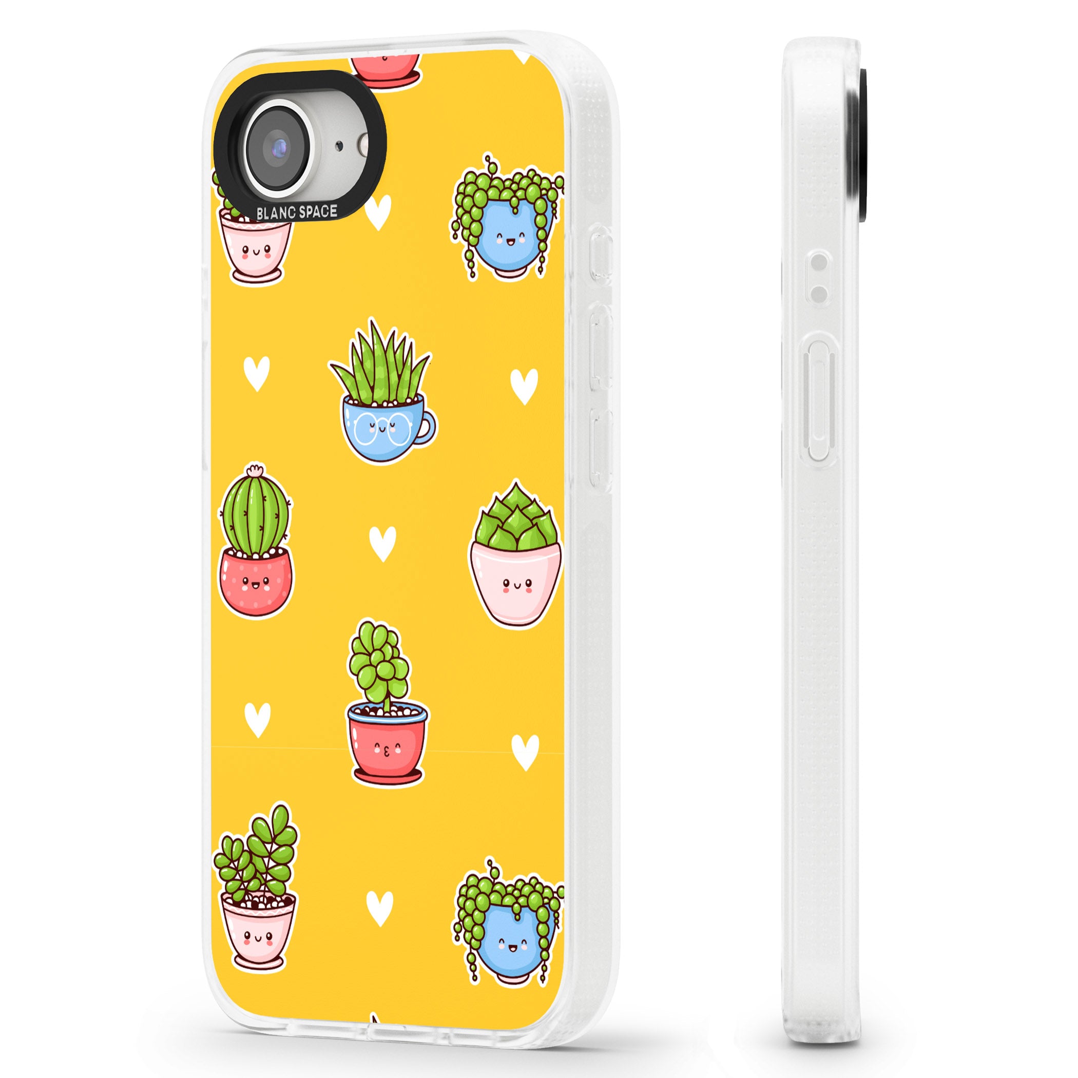 Plant Faces Kawaii Pattern iPhone 16e Clear Case Impact Air - Blanc Space