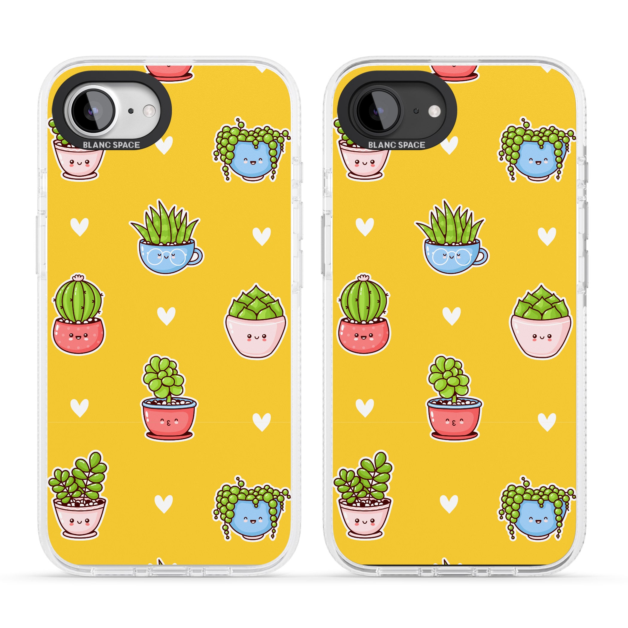 Plant Faces Kawaii Pattern iPhone 16e Clear Case Impact Air - Blanc Space