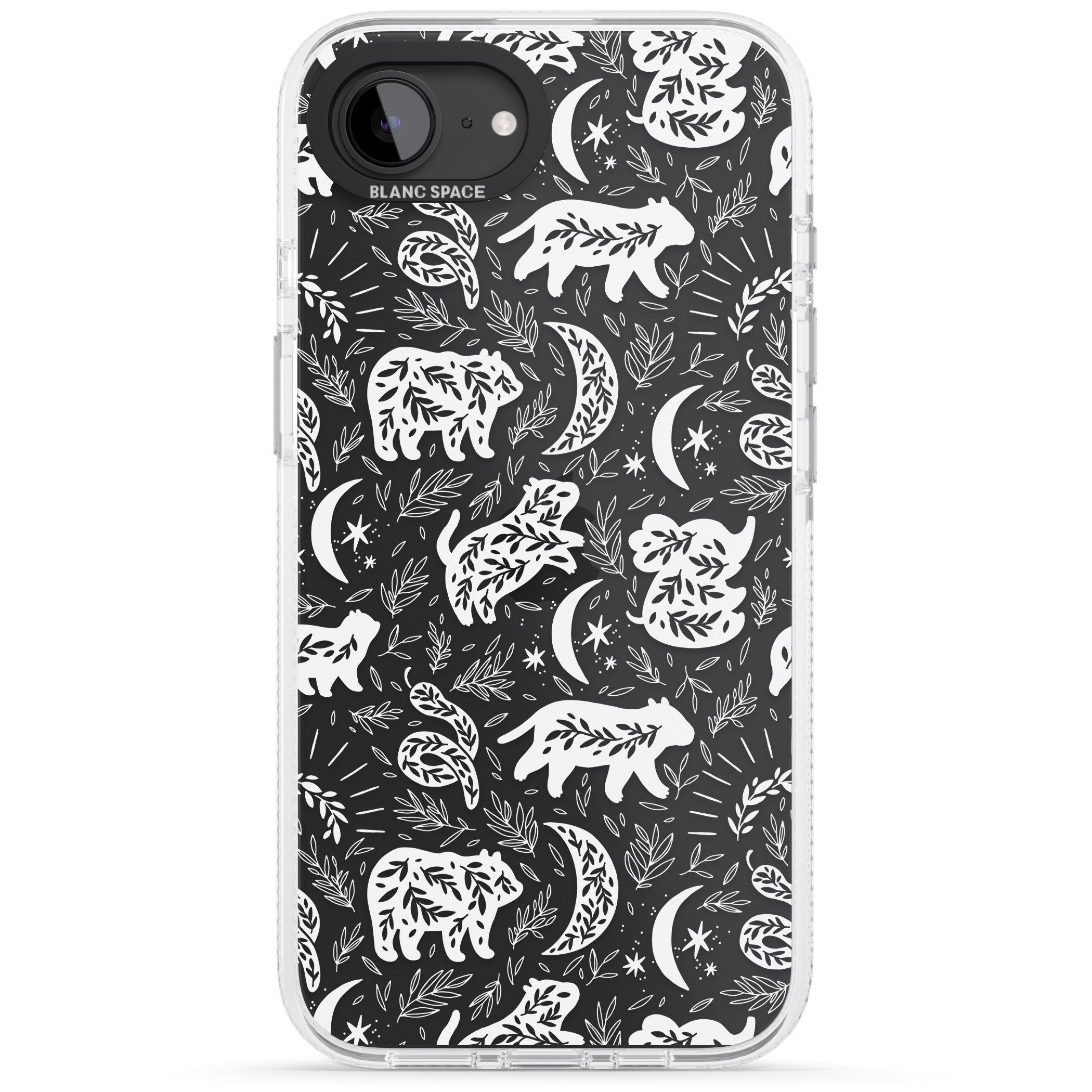 Forest Animal Silhouettes: White/Clear iPhone 16e Clear Case Impact Air - Blanc Space