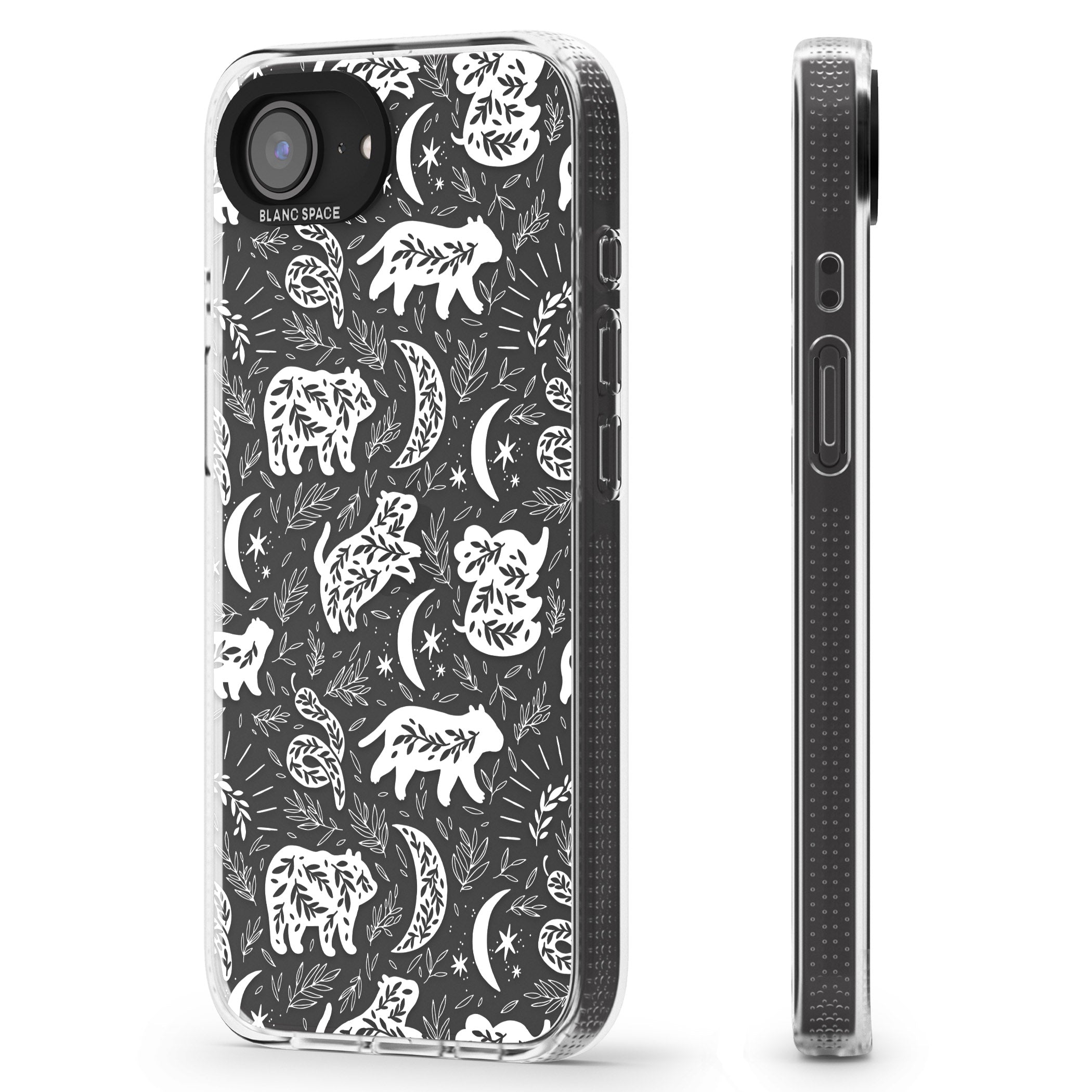 Forest Animal Silhouettes: White/Clear iPhone 16e Clear Case Impact Air - Blanc Space