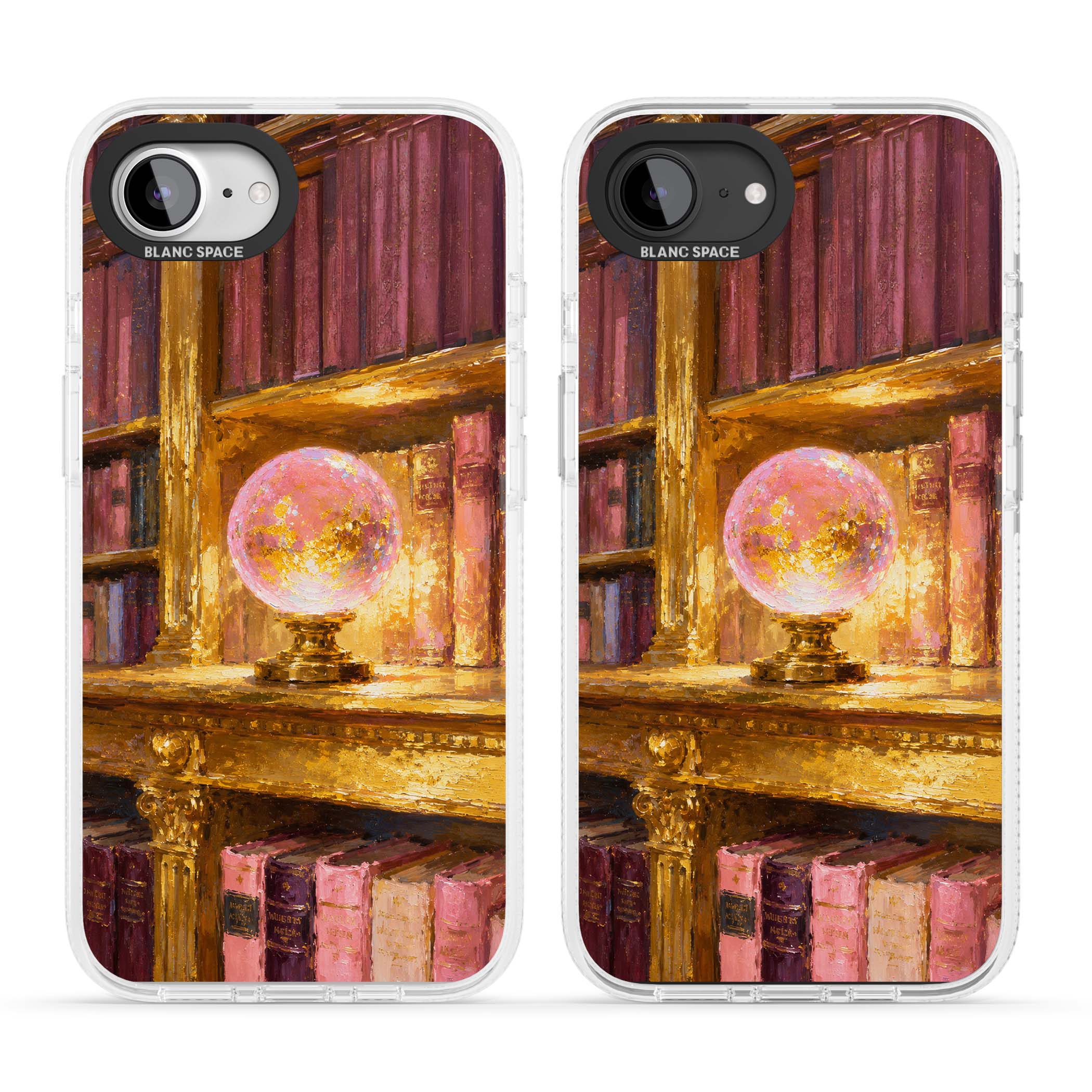 Gilded Library dark academia iPhone case featuring an oil painted crystal ball on a gilded library shelf with vintage | Clear Case Impact Air case for iPhone 16e, iPhone 17e