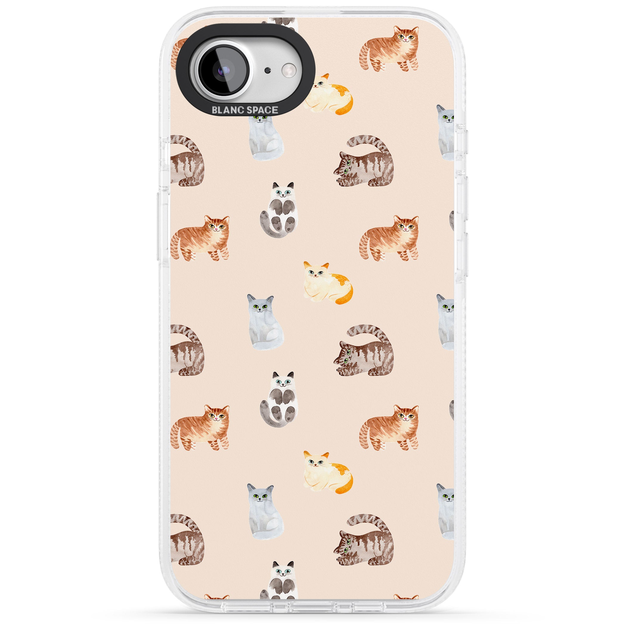 Cute Cat Pattern iPhone 16e Clear Case Impact Air - Blanc Space
