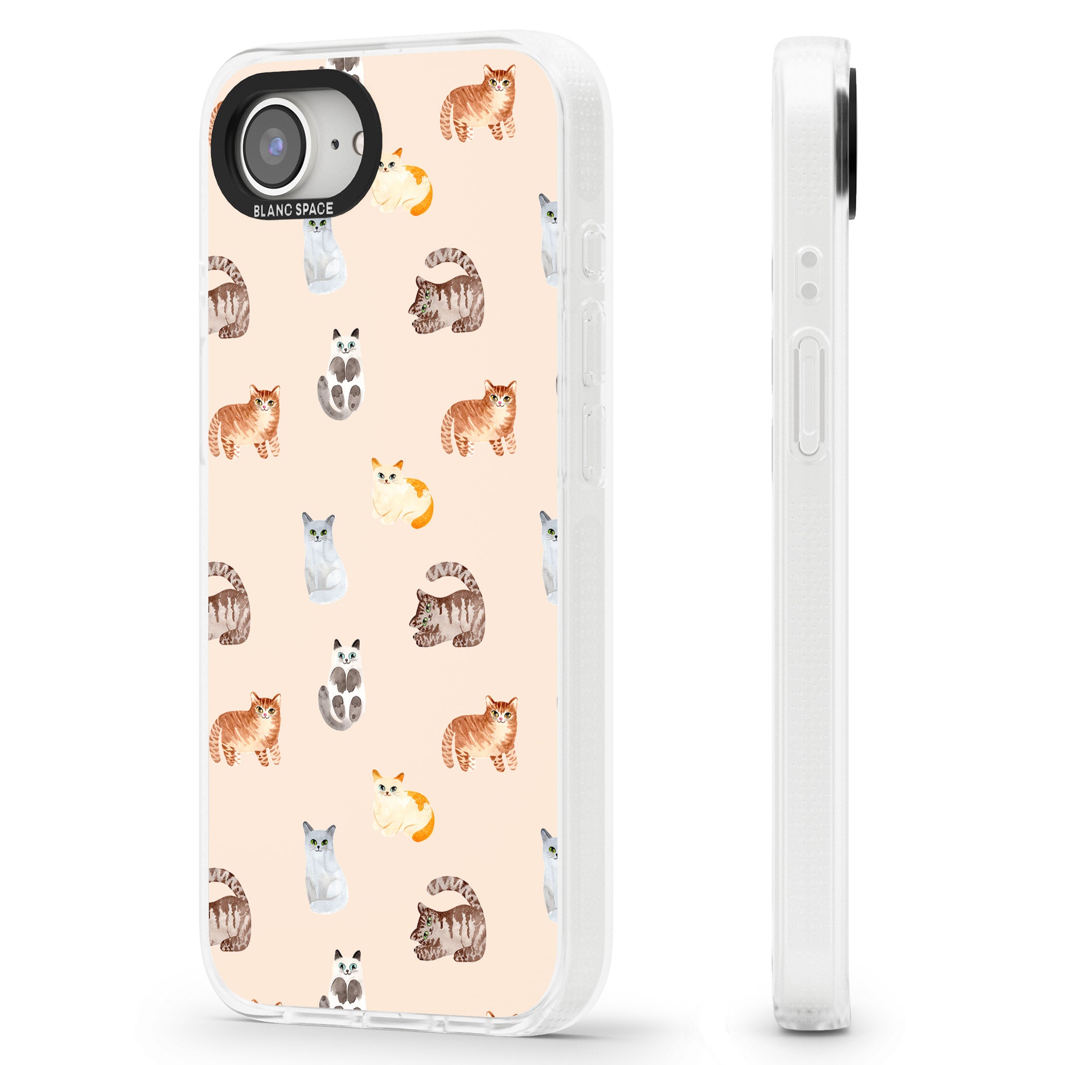 Cute Cat Pattern iPhone 16e Clear Case Impact Air - Blanc Space
