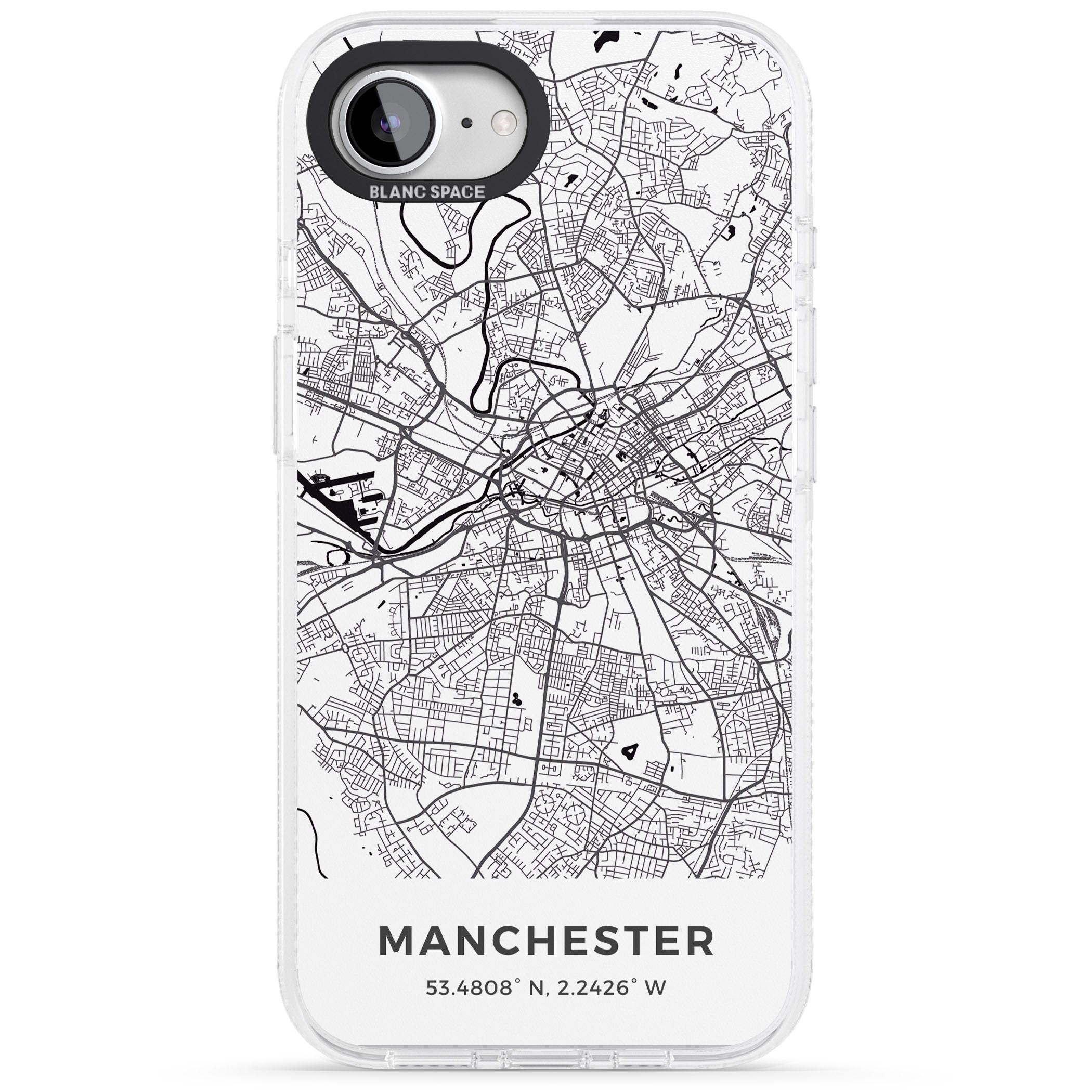 Map of Manchester, England iPhone 16e Clear Case Impact Air - Blanc Space
