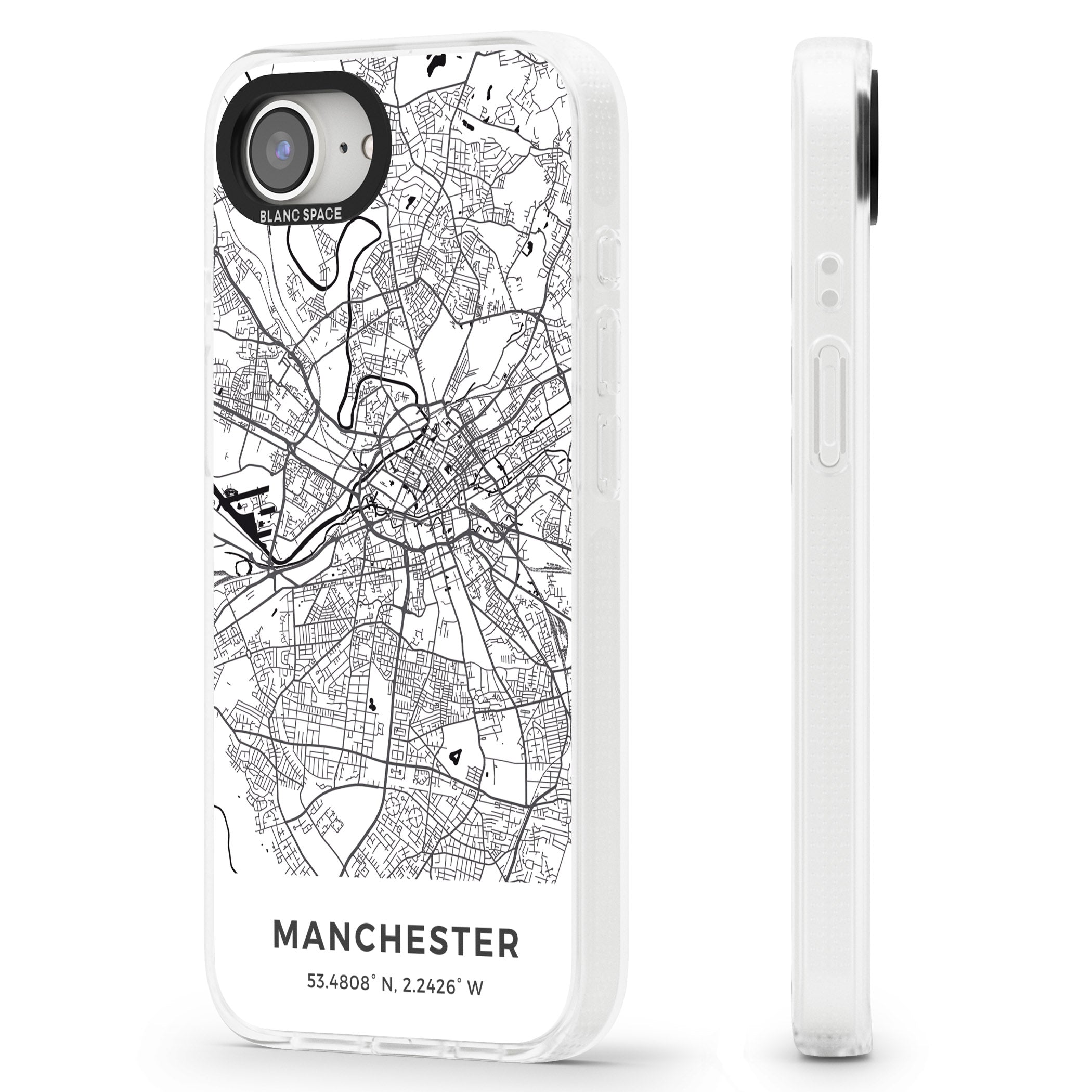 Map of Manchester, England iPhone 16e Clear Case Impact Air - Blanc Space
