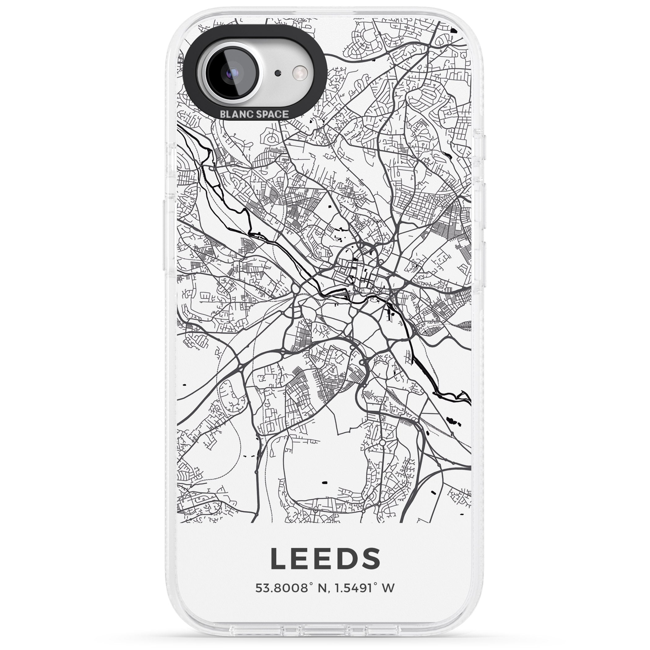Map of Leeds, England iPhone 16e Clear Case Impact Air - Blanc Space
