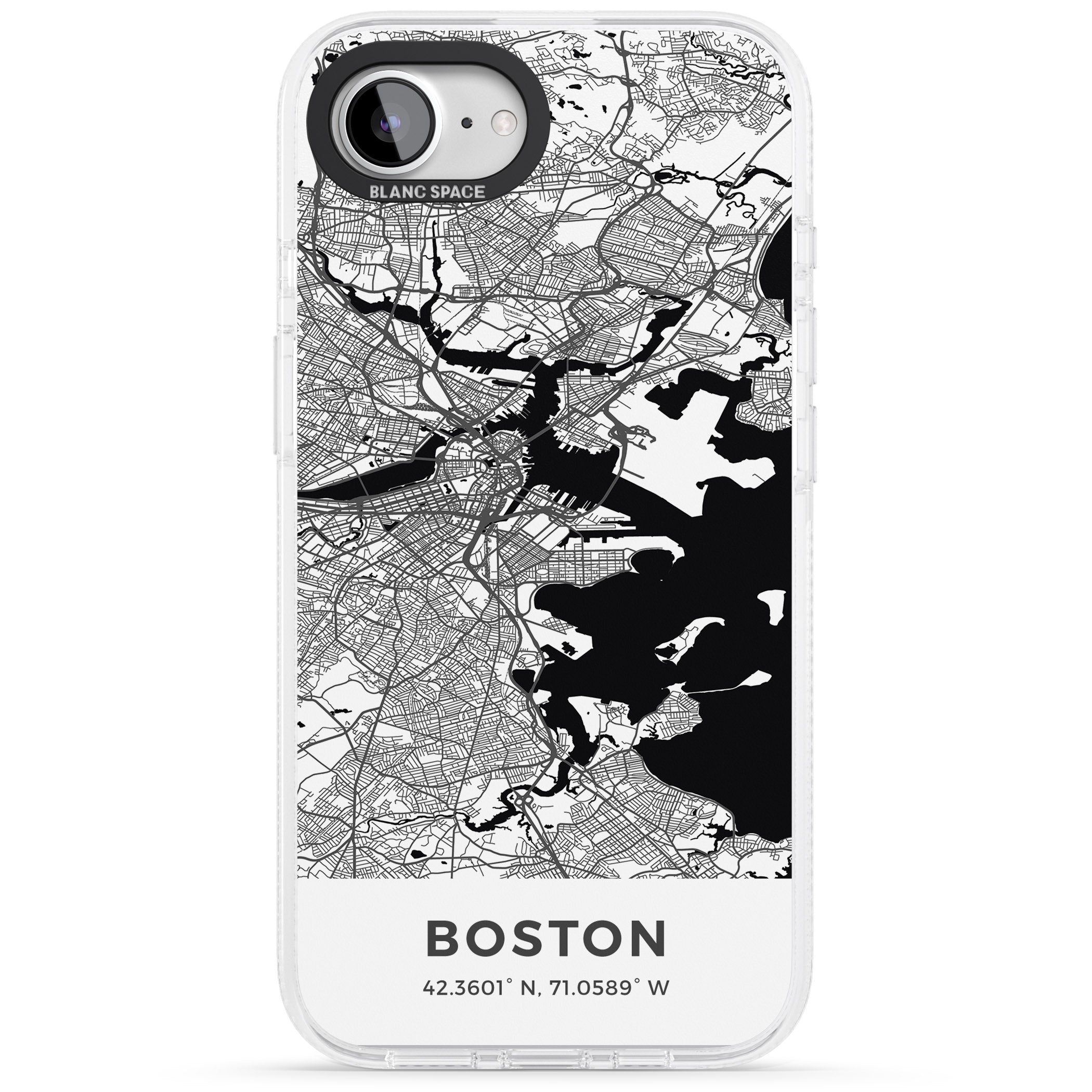 Map of Boston, Massachusetts iPhone 16e Clear Case Impact Air - Blanc Space