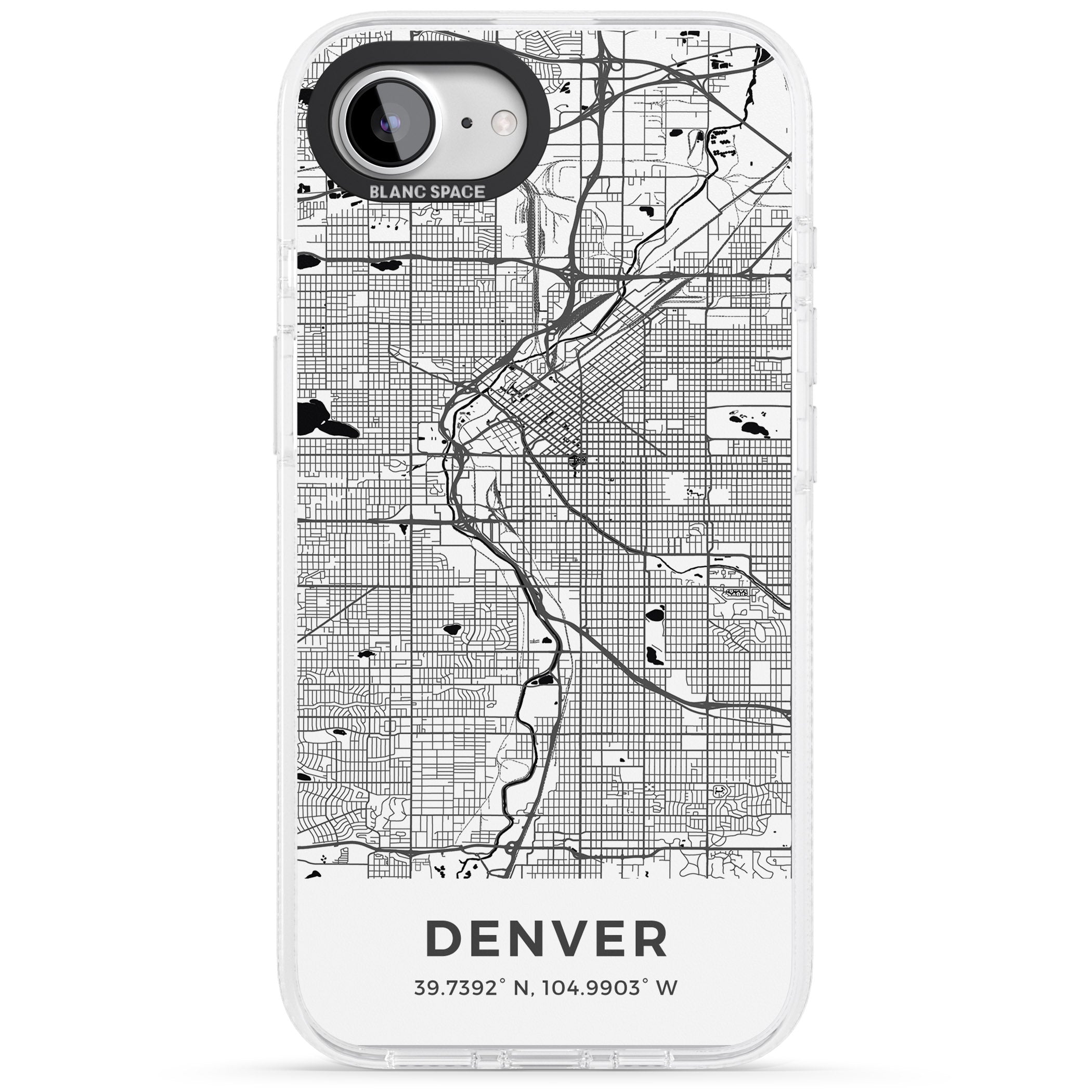 Map of Denver, Colorado iPhone 16e Clear Case Impact Air - Blanc Space