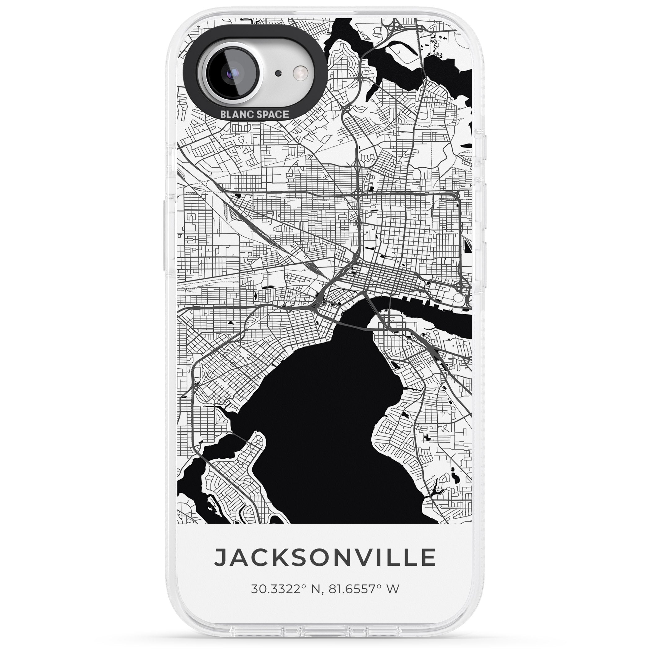 Map of Jacksonville, Florida iPhone 16e Clear Case Impact Air - Blanc Space