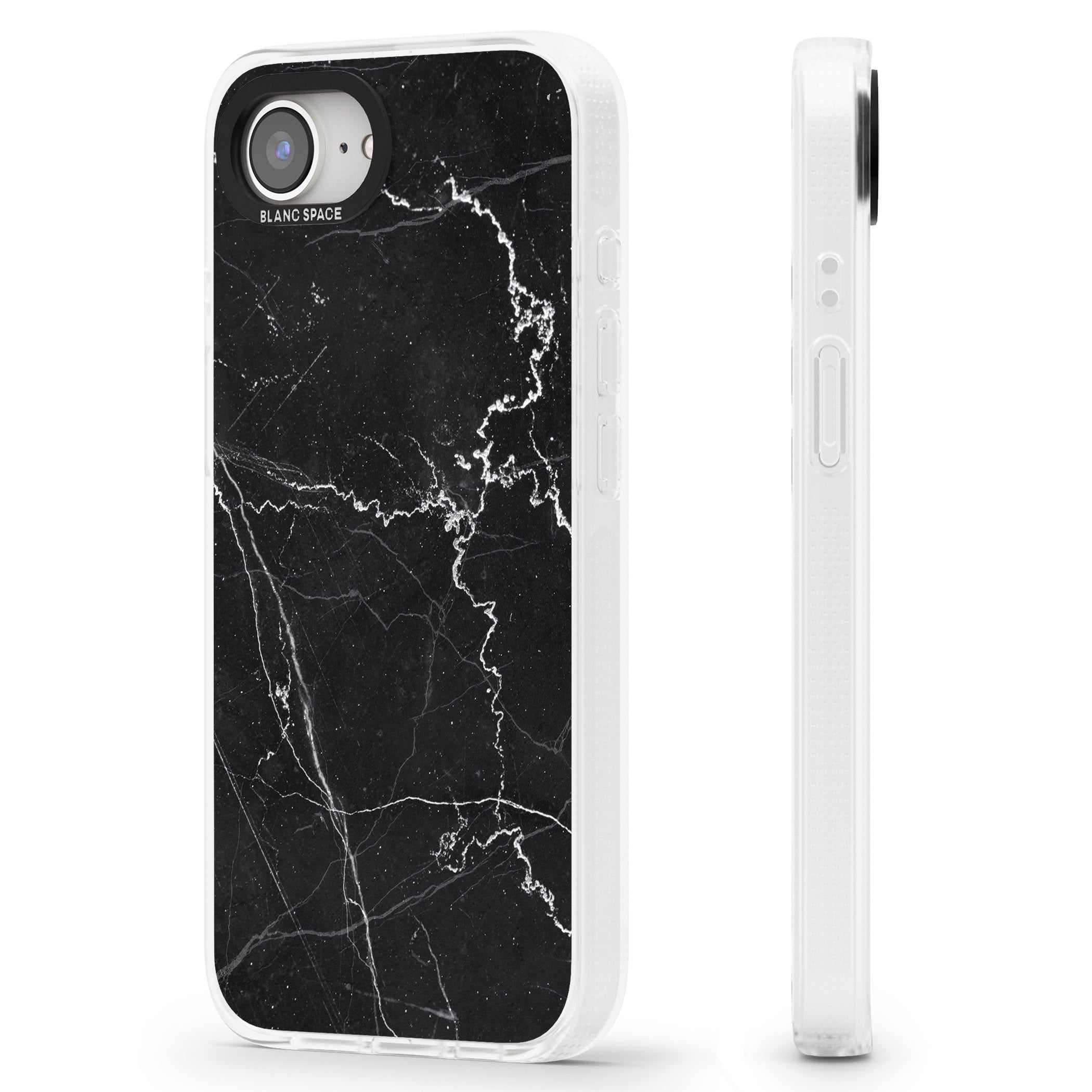 Bold Black Marble with White Texture iPhone 16e Clear Case Impact Air - Blanc Space