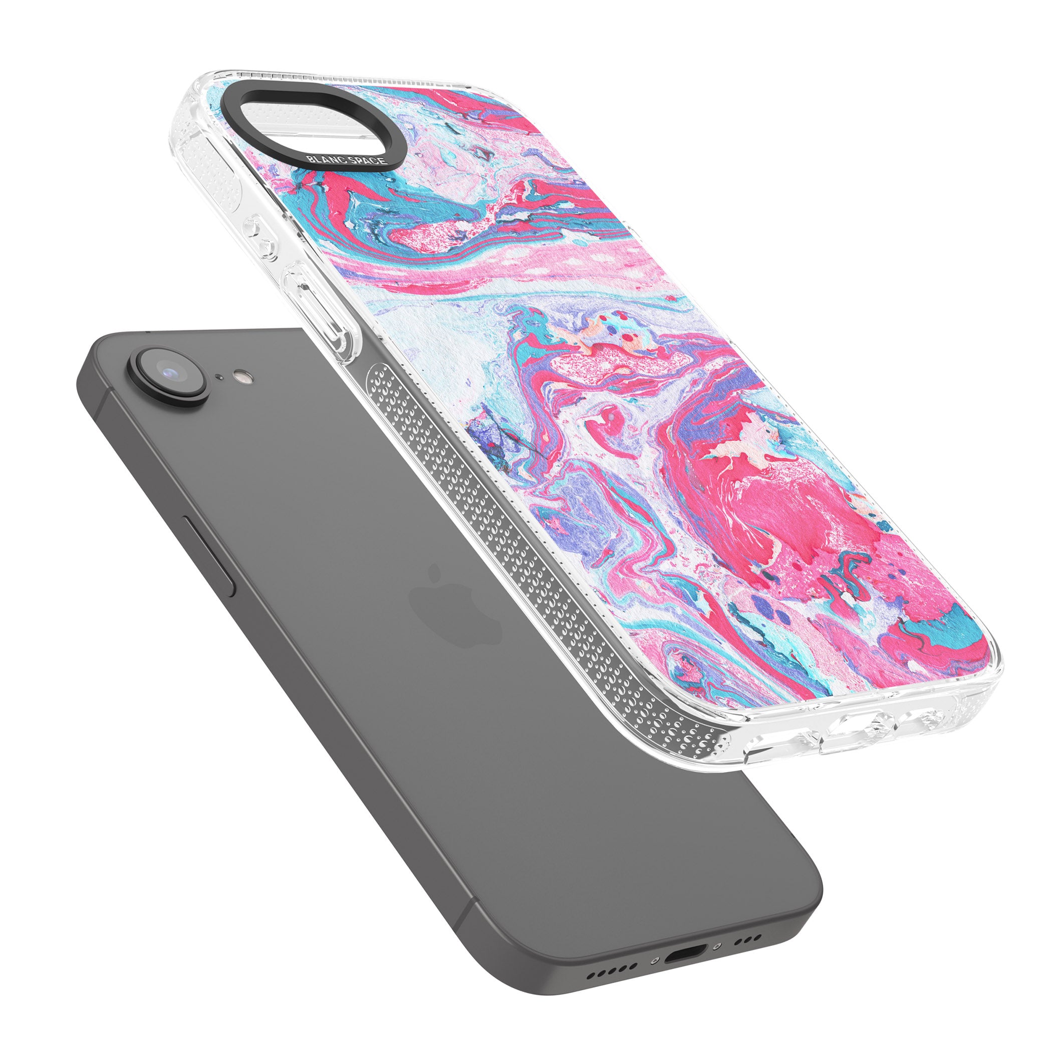 Pink, Blue & Purple Marbled Paper Pattern iPhone 16e Clear Case Impact Air - Blanc Space