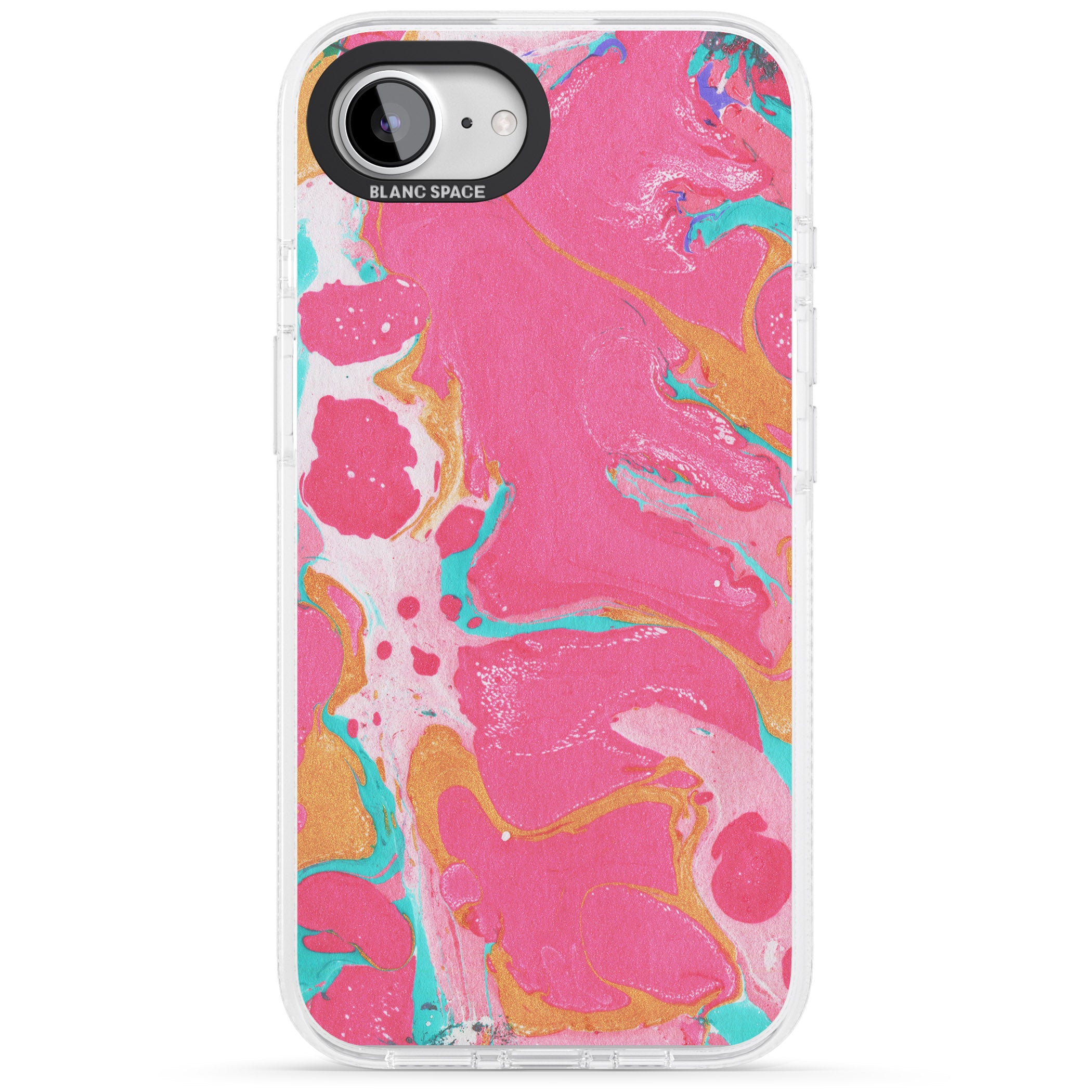 Pink, Orange & Turquoise Marbled Paper Pattern iPhone 16e Clear Case Impact Air - Blanc Space