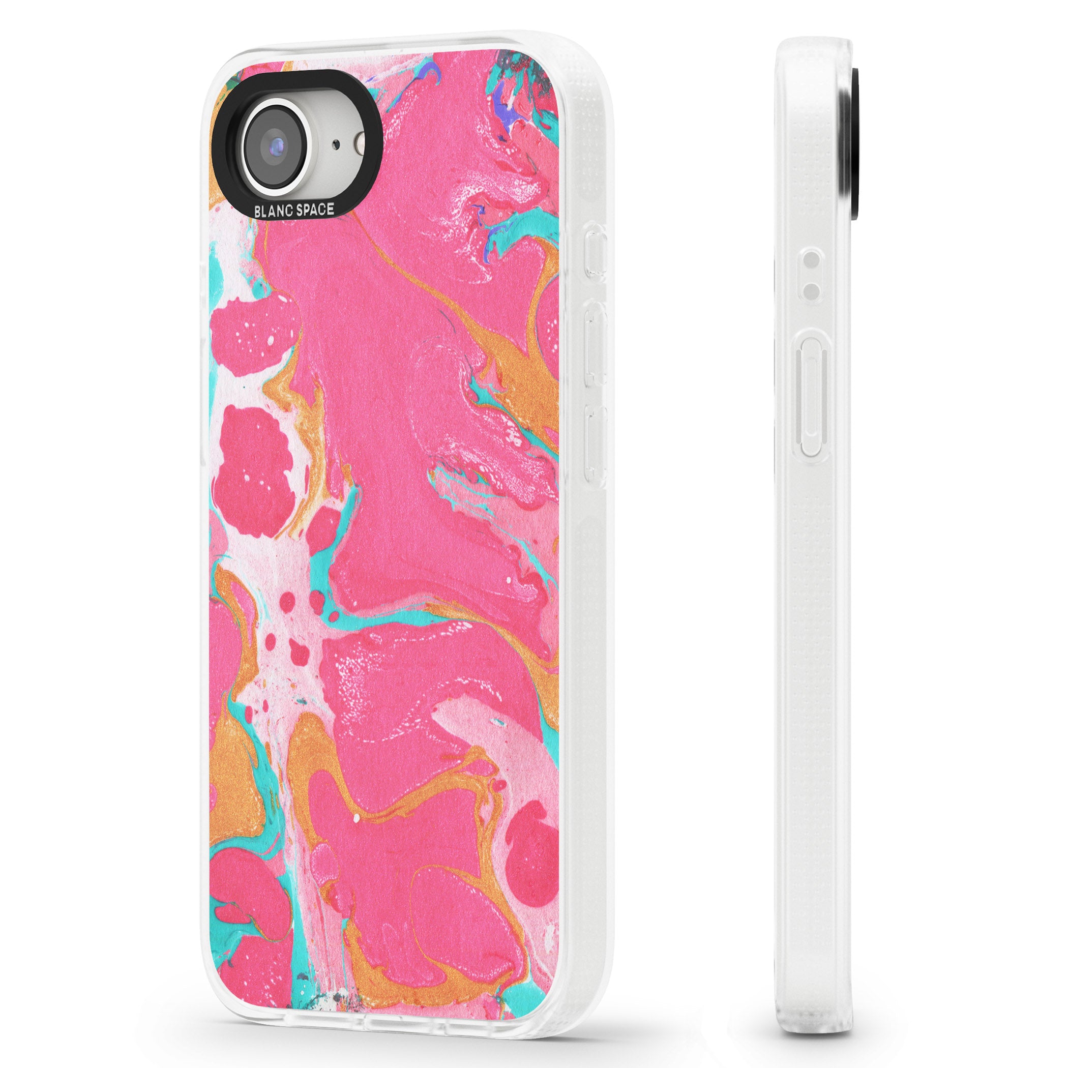Pink, Orange & Turquoise Marbled Paper Pattern iPhone 16e Clear Case Impact Air - Blanc Space