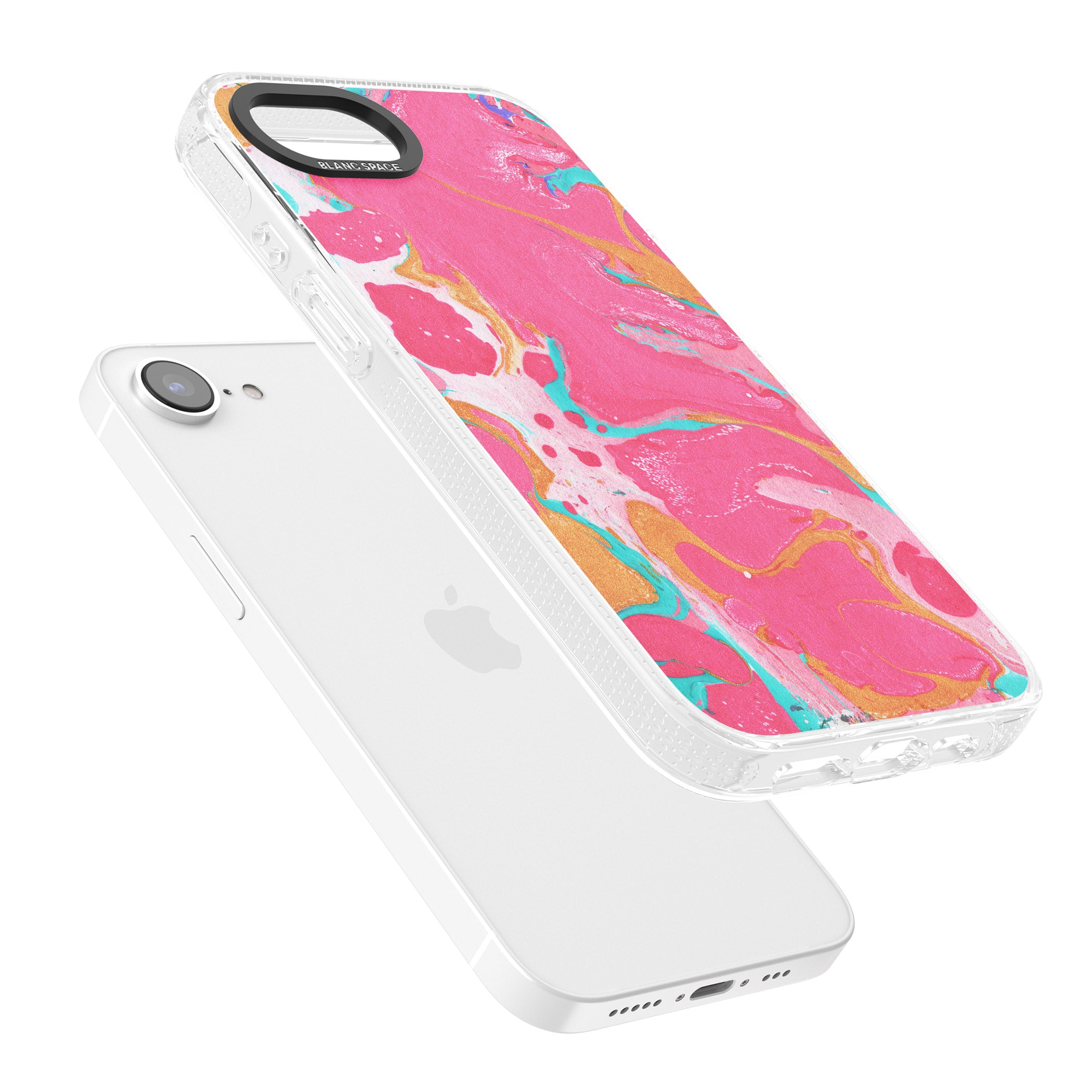 Pink, Orange & Turquoise Marbled Paper Pattern iPhone 16e Clear Case Impact Air - Blanc Space