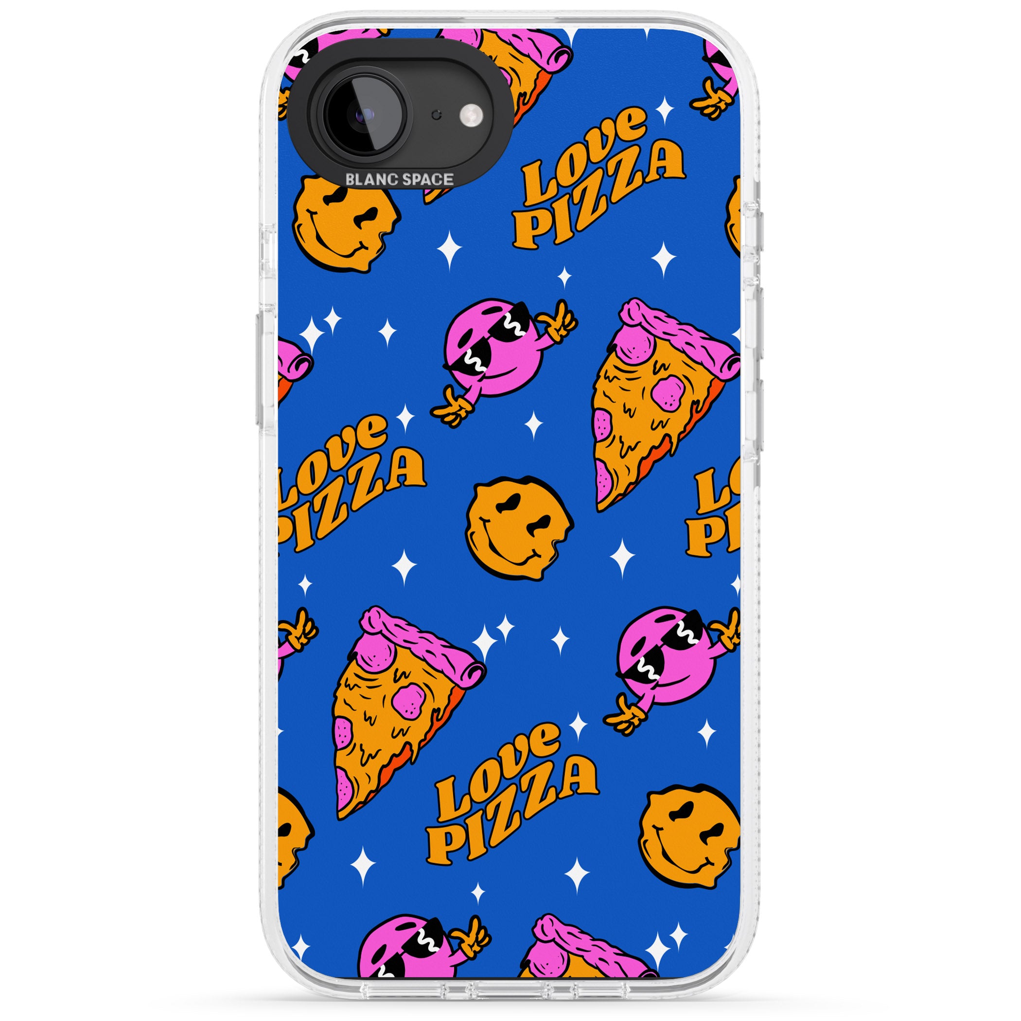 Psychedelic Love Pizza Pattern iPhone 16e Clear Case Impact Air - Blanc Space