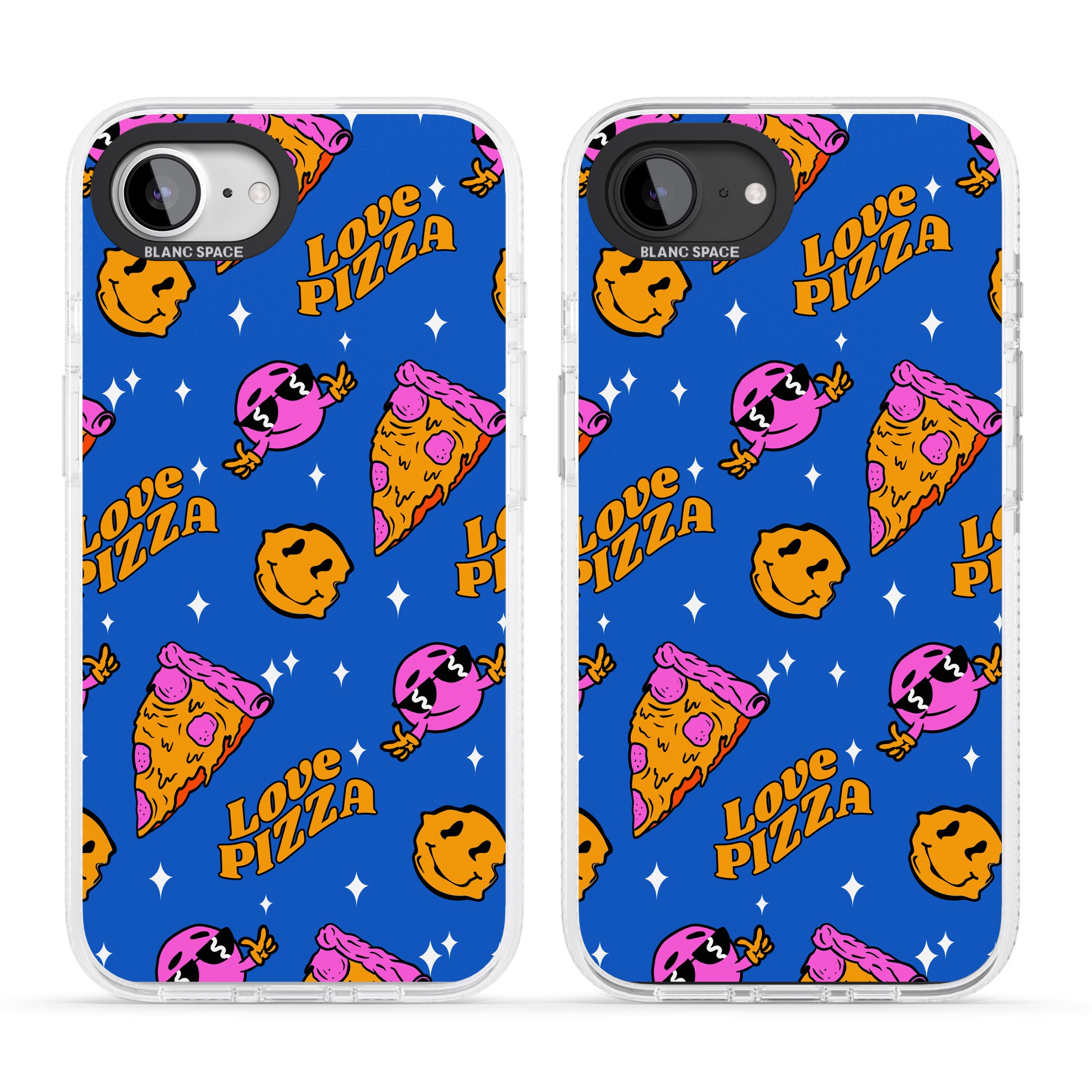 Psychedelic Love Pizza Pattern iPhone 16e Clear Case Impact Air - Blanc Space