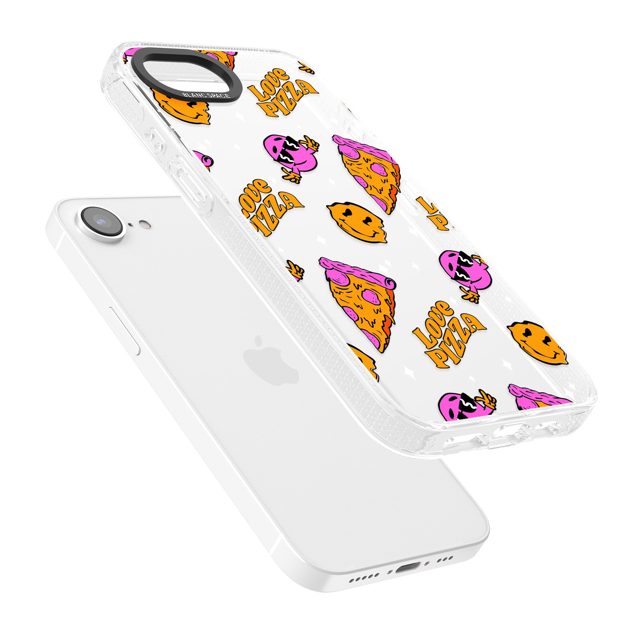Psychedelic Love Pizza Pattern (Clear) iPhone 16e Clear Case Impact Air - Blanc Space